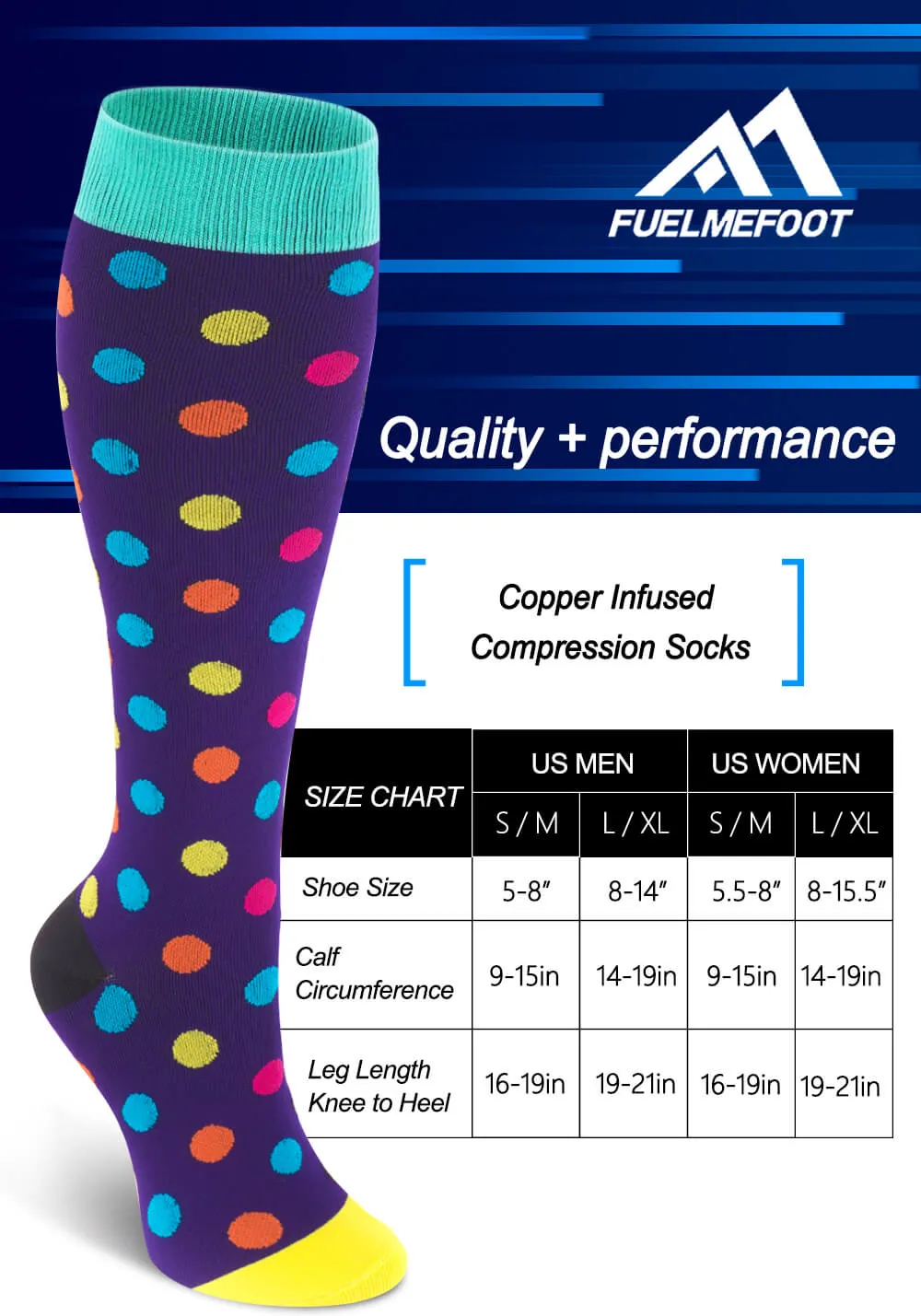 1-Pair color polka dot compression stockings (20-30mmHg) | Actinput
