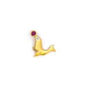 10K Gold, Ruby & Diamond Vintage Seal Charm