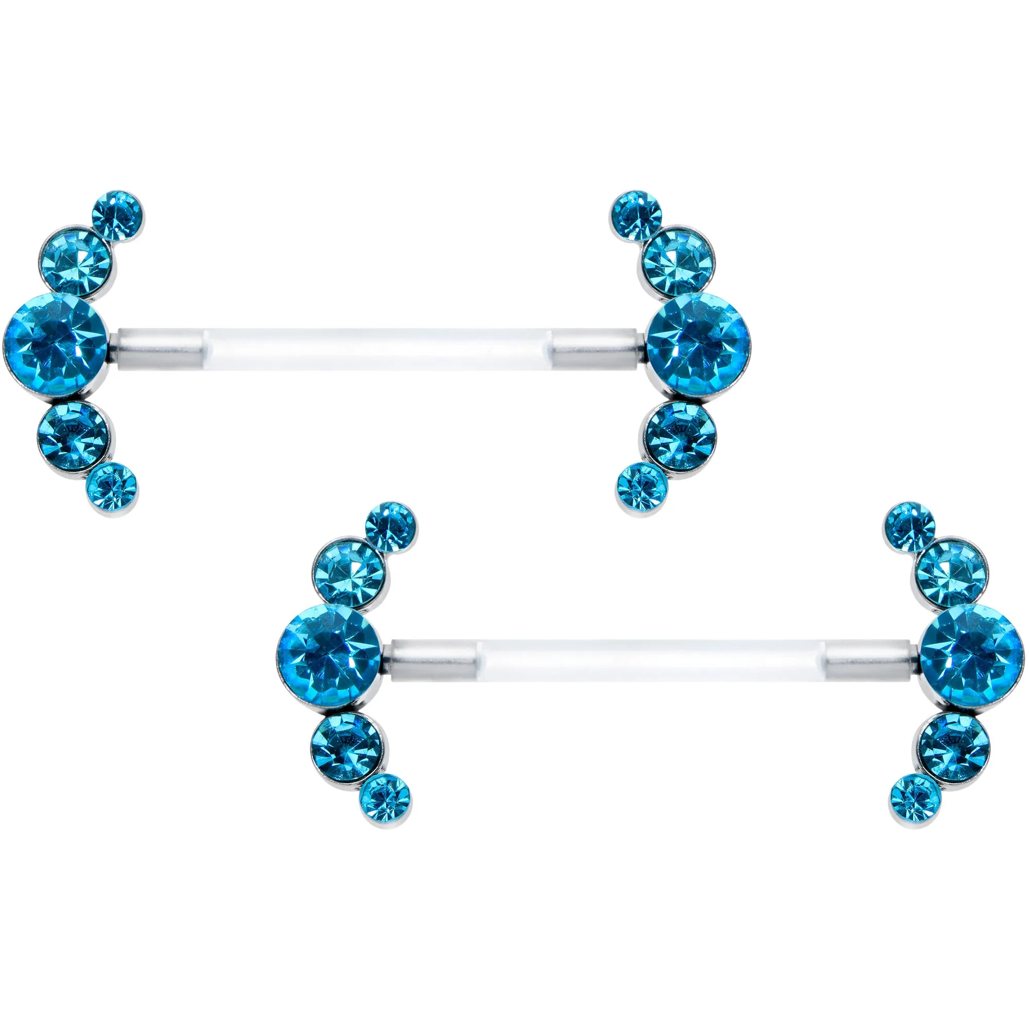 14 Gauge 13/16 Blue Gem Bioplast Simple Curve Barbell Nipple Ring Set