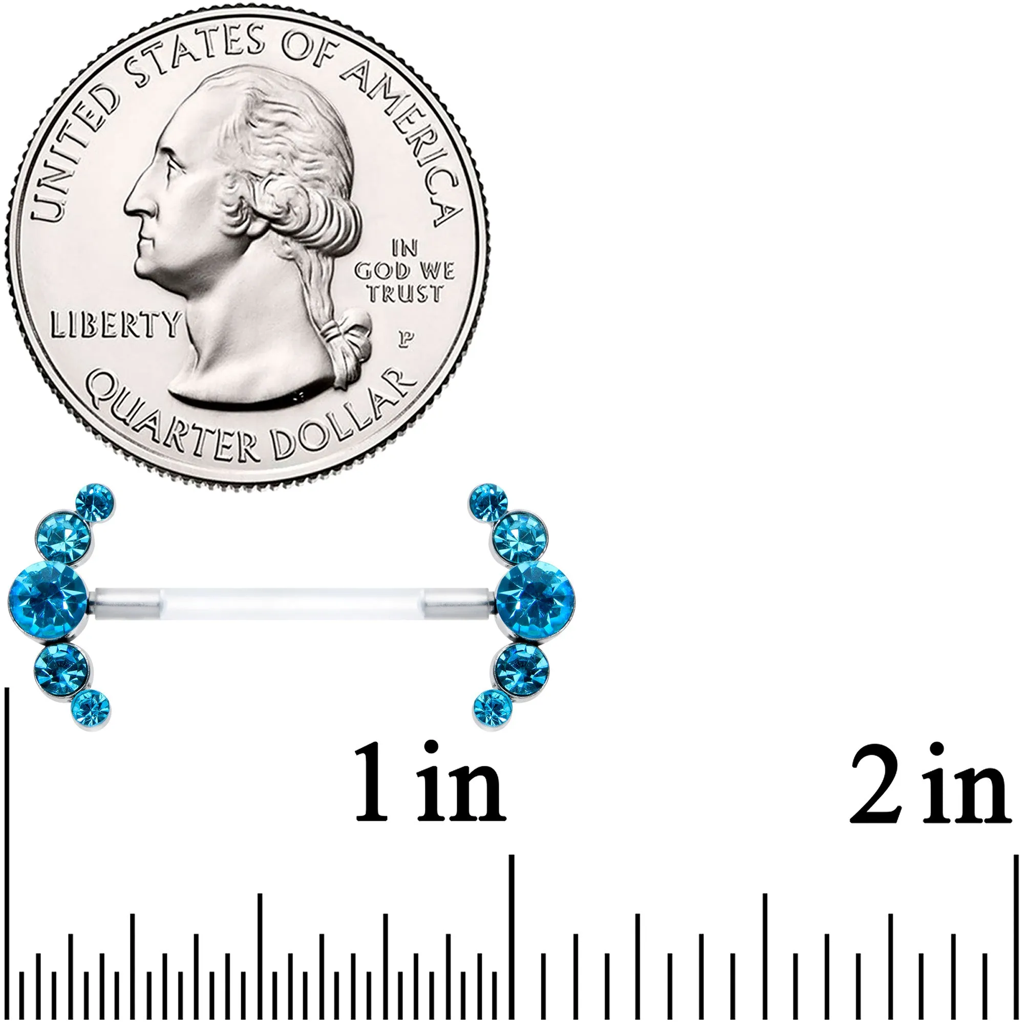 14 Gauge 13/16 Blue Gem Bioplast Simple Curve Barbell Nipple Ring Set