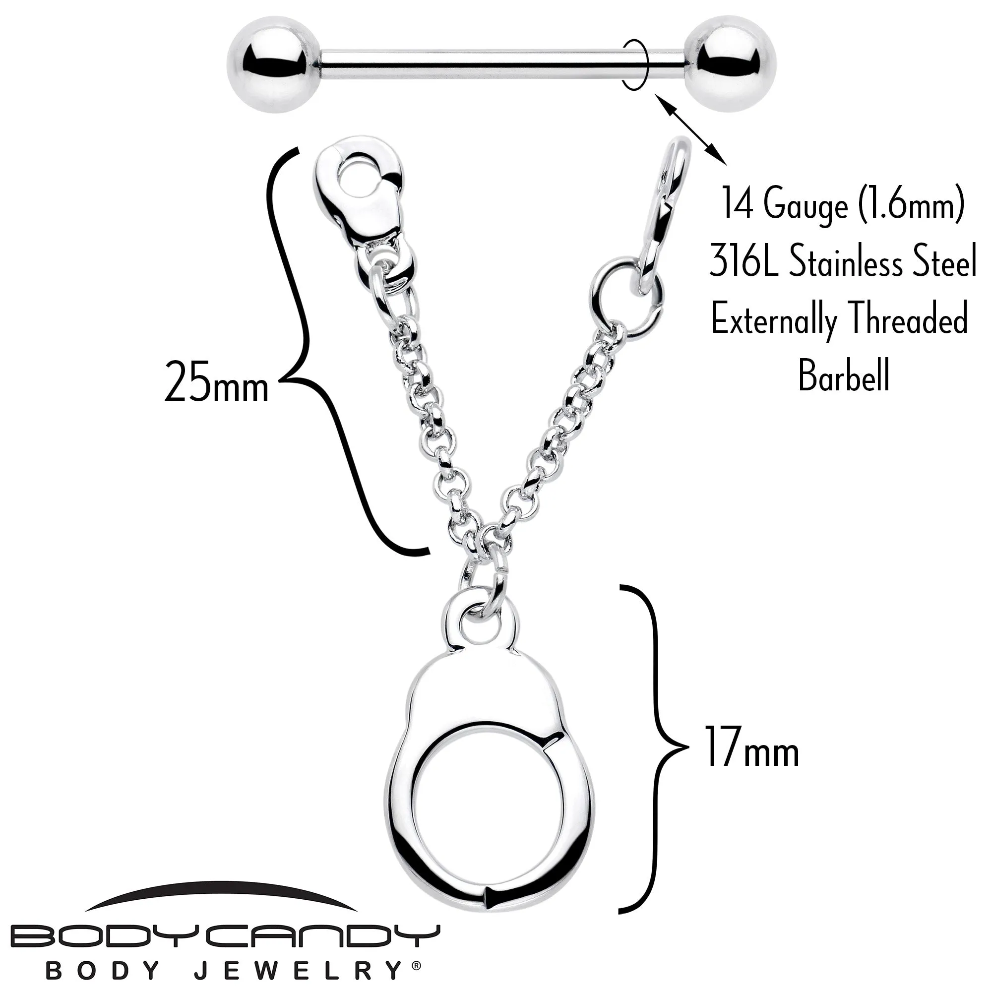 14 Gauge 3/4 Handcuff Chain Dangle Nipple Ring Set