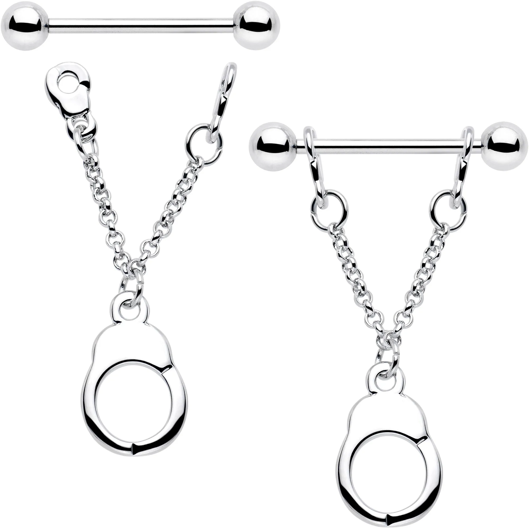14 Gauge 3/4 Handcuff Chain Dangle Nipple Ring Set