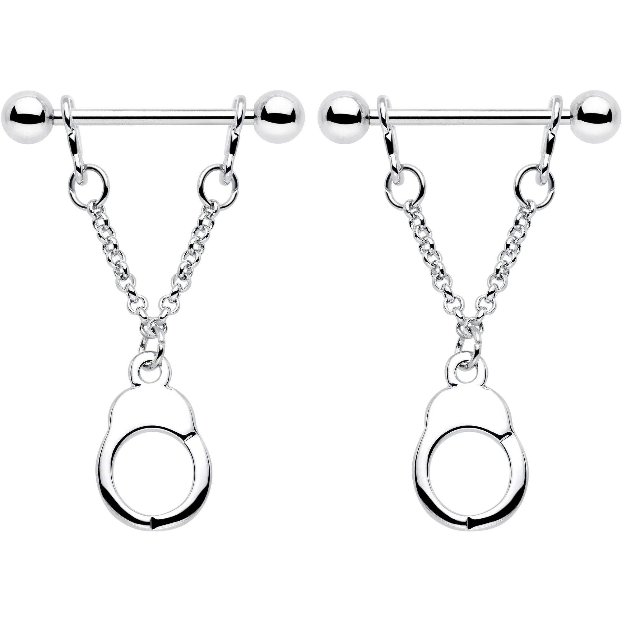 14 Gauge 3/4 Handcuff Chain Dangle Nipple Ring Set