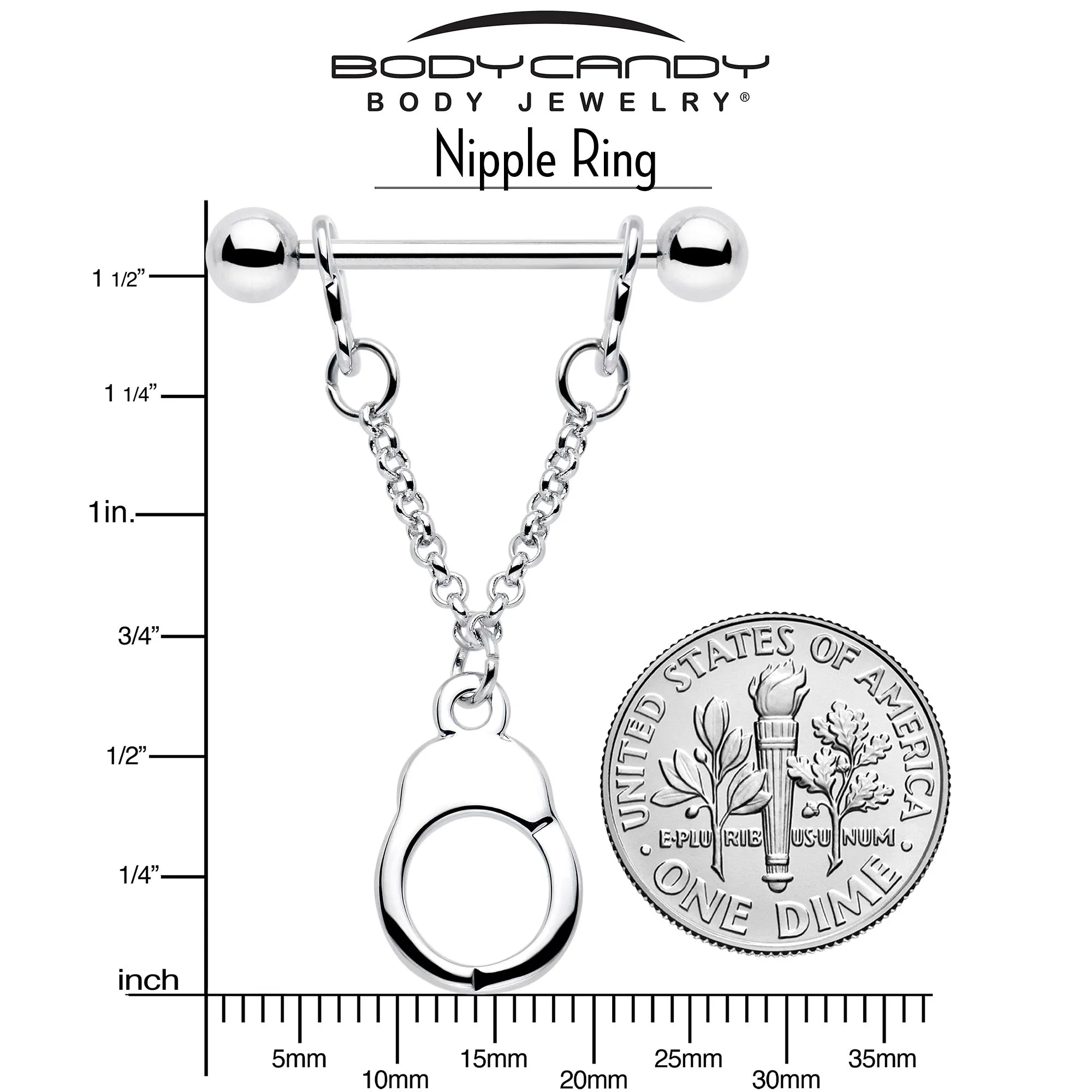 14 Gauge 3/4 Handcuff Chain Dangle Nipple Ring Set