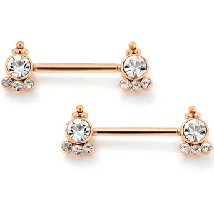 14 Gauge 9/16 Clear CZ Gem Rose Gold Tone Style Threadless Nipple Ring Set