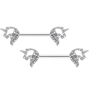 14 Gauge 9/16 Clear Gem Silhouette Unicorn Barbell Nipple Ring Set