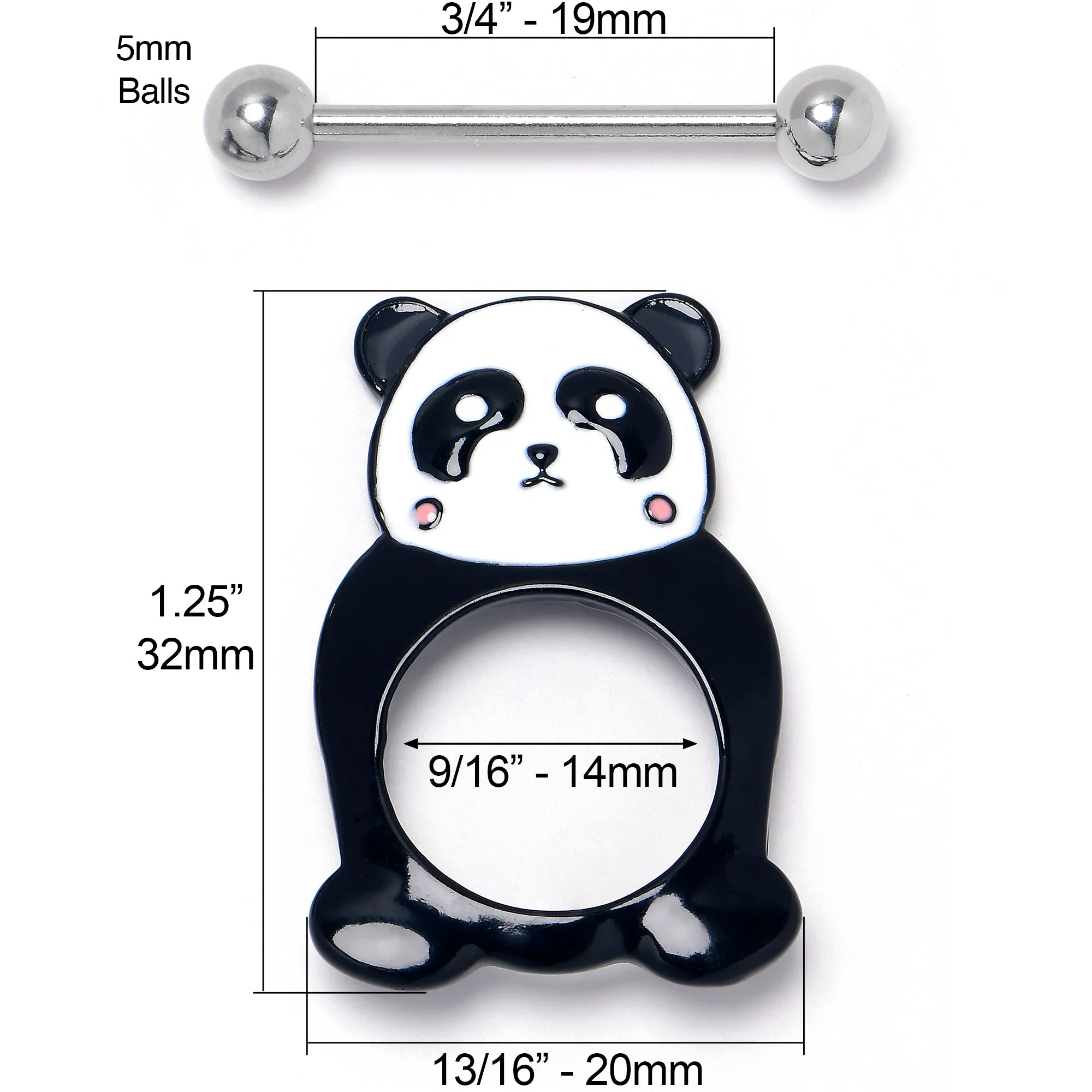 14 Gauge 9/16 Panda Bear Black White Nipple Shield Set