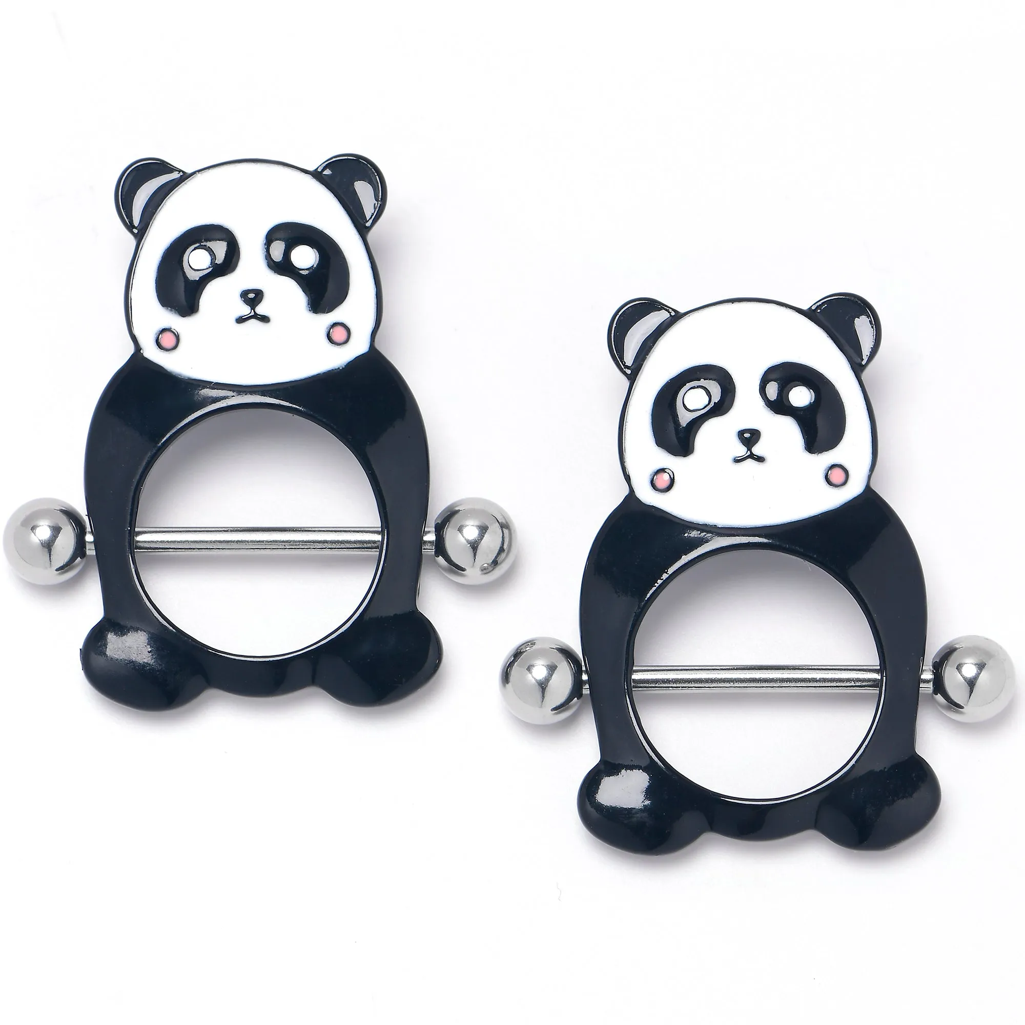 14 Gauge 9/16 Panda Bear Black White Nipple Shield Set