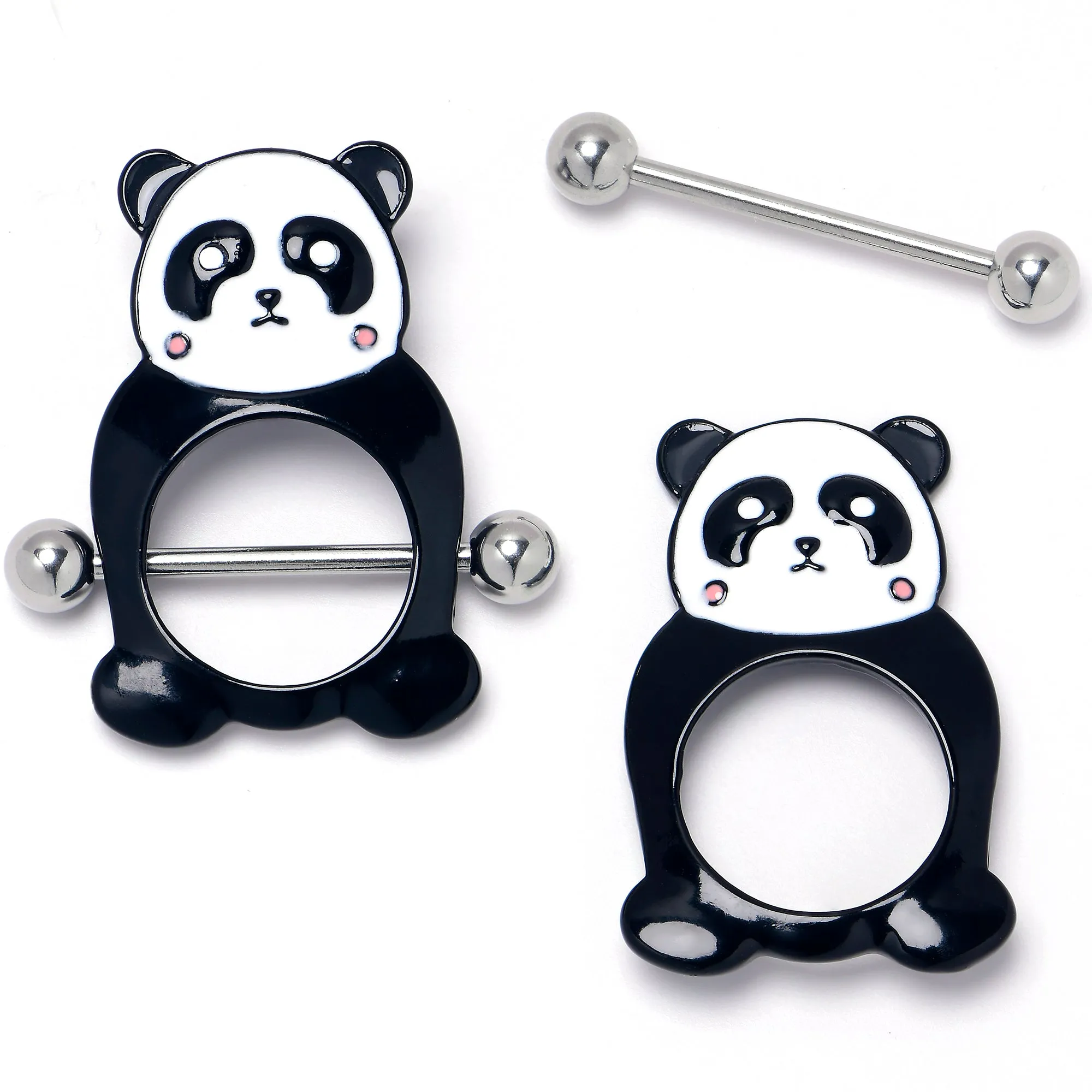14 Gauge 9/16 Panda Bear Black White Nipple Shield Set