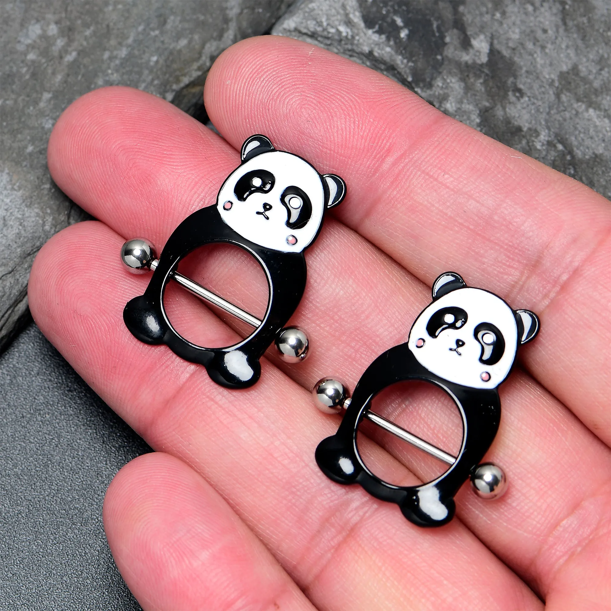14 Gauge 9/16 Panda Bear Black White Nipple Shield Set
