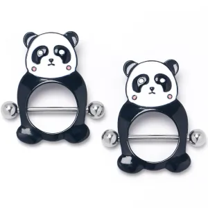 14 Gauge 9/16 Panda Bear Black White Nipple Shield Set
