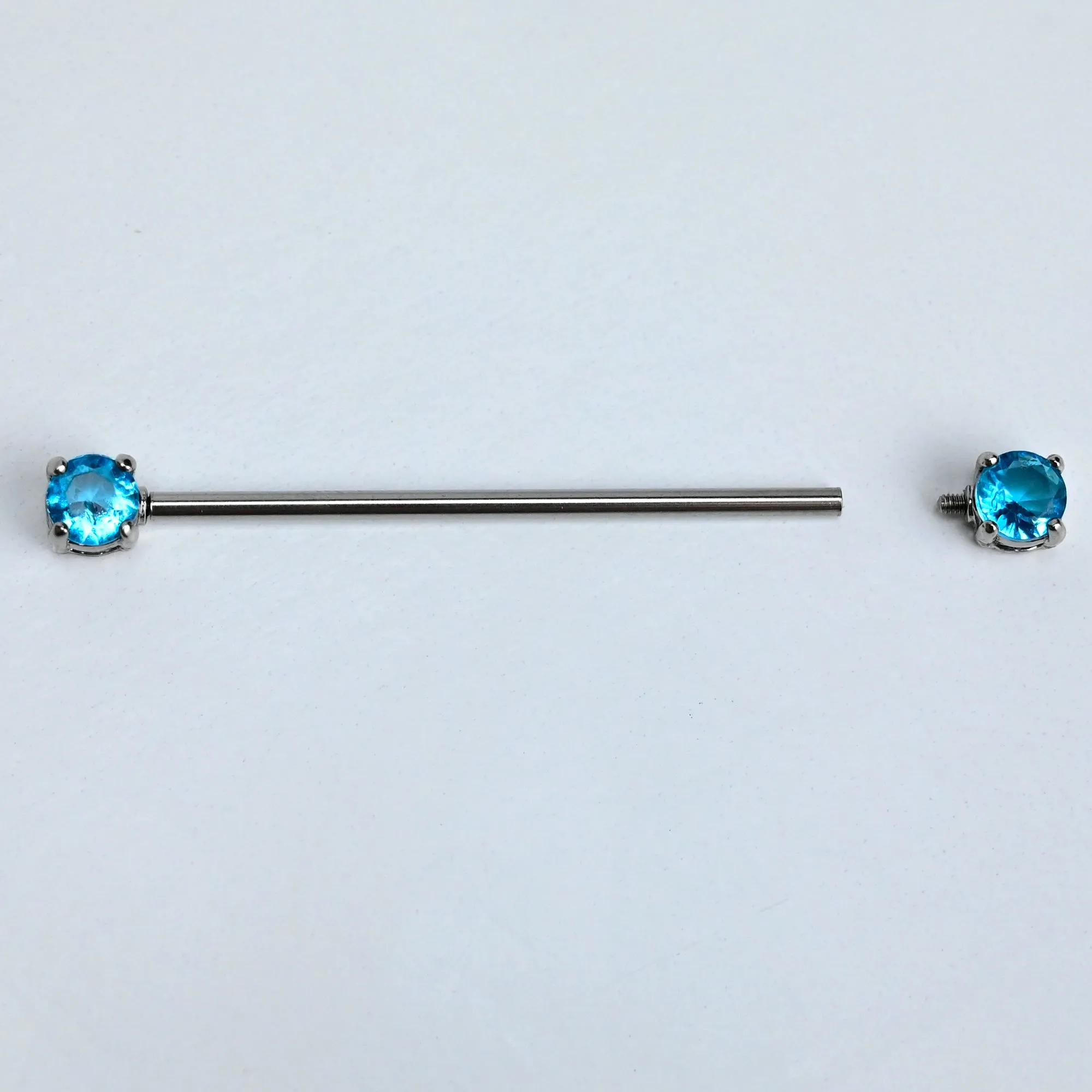 14 Gauge Blue CZ Gem Internally Threaded Industrial Barbell 38mm
