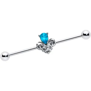14 Gauge Blue Gem Style Simplicity Industrial Barbell 38mm