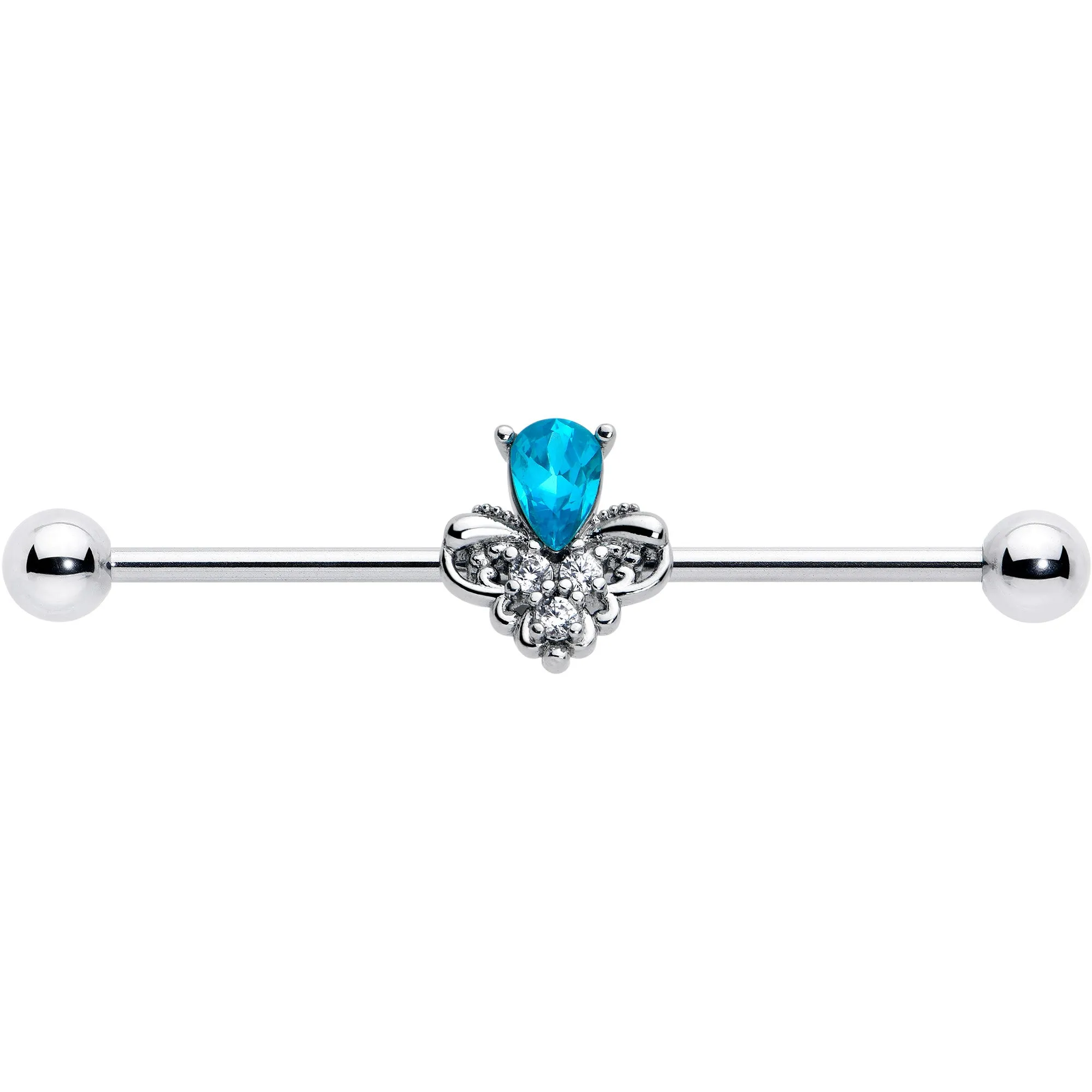 14 Gauge Blue Gem Style Simplicity Industrial Barbell 38mm
