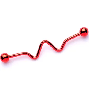 14 Gauge Red Anodized Pulse Wave Industrial Barbell 40mm