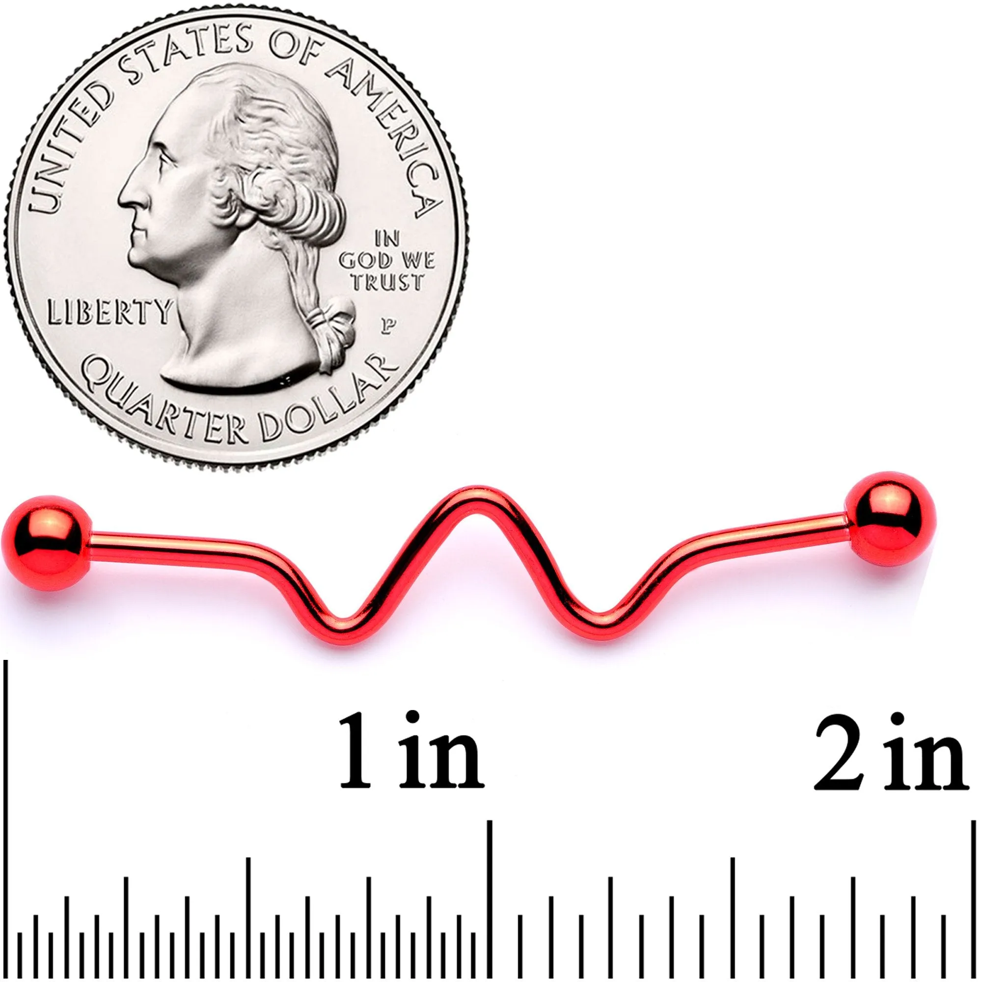 14 Gauge Red Anodized Pulse Wave Industrial Barbell 40mm