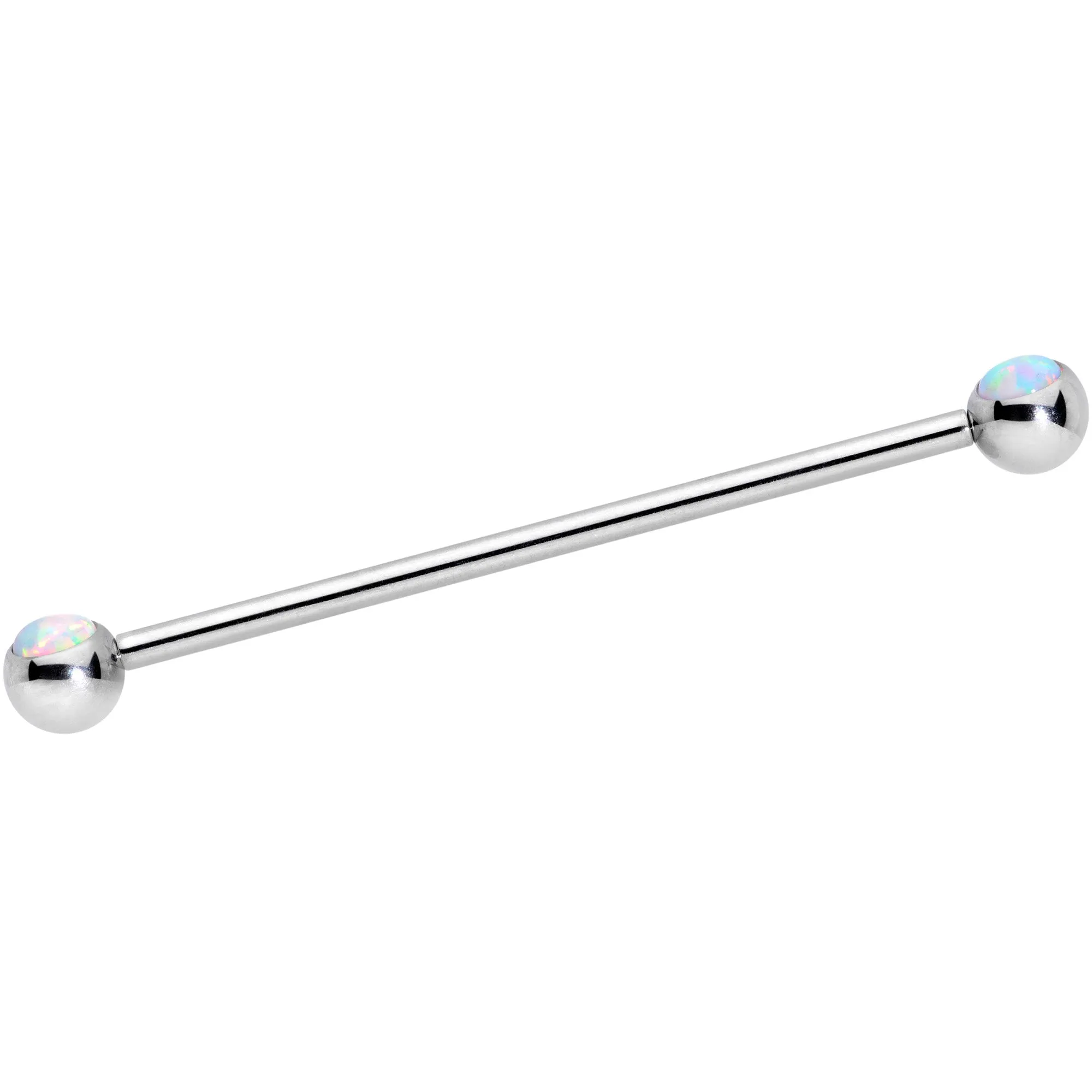 14 Gauge White Faux Opal Ball Ends Industrial Barbell 35mm
