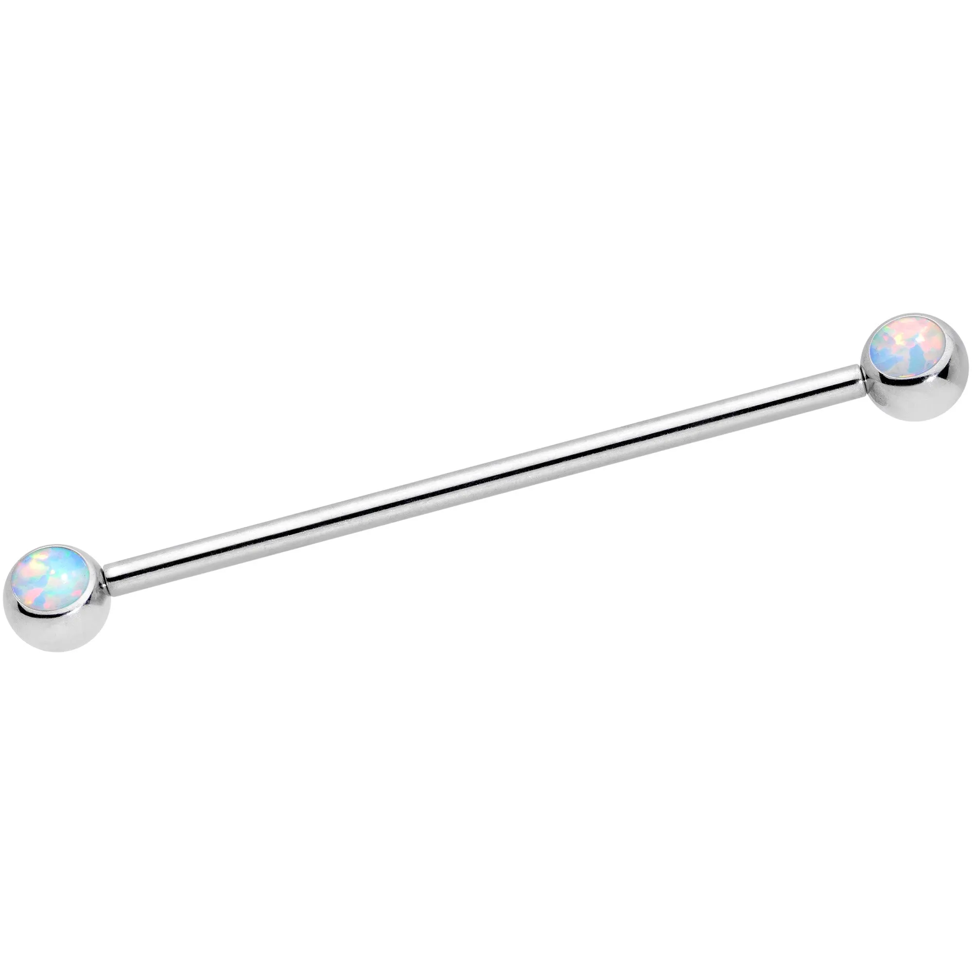 14 Gauge White Faux Opal Ball Ends Industrial Barbell 35mm