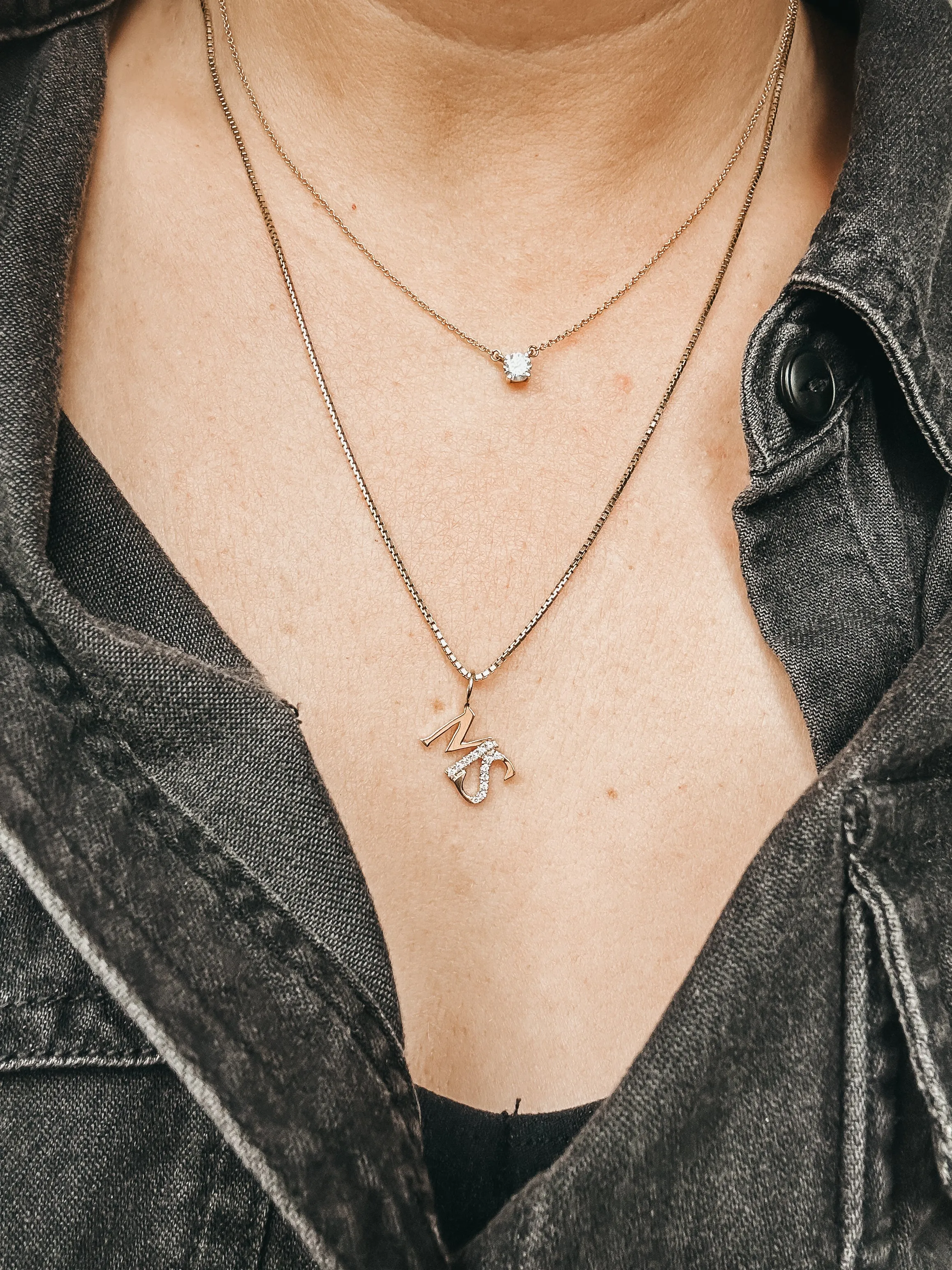 14K Double Initial Charm / Necklace
