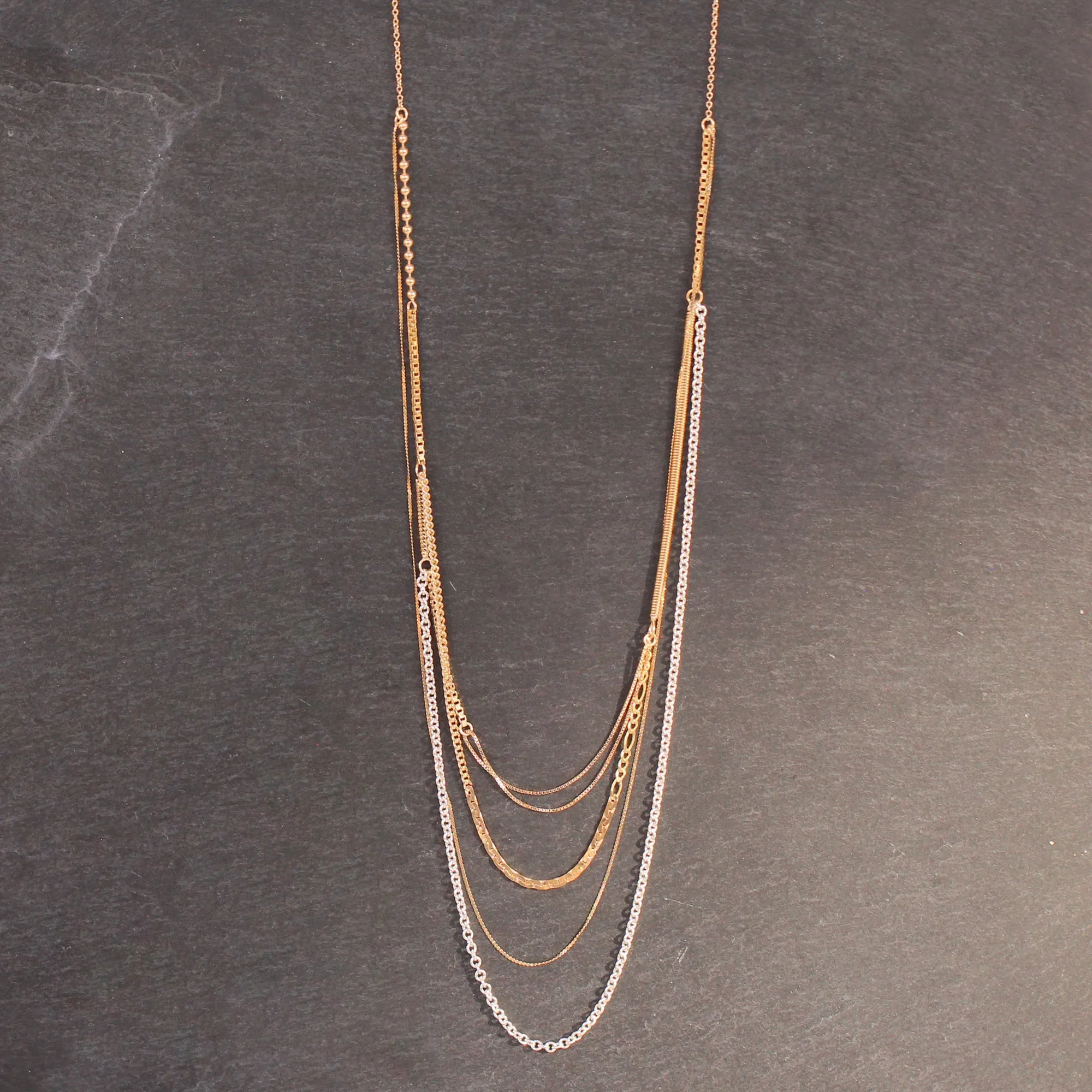 14k Gold   Sterling Multi Chain Drop Station Necklace