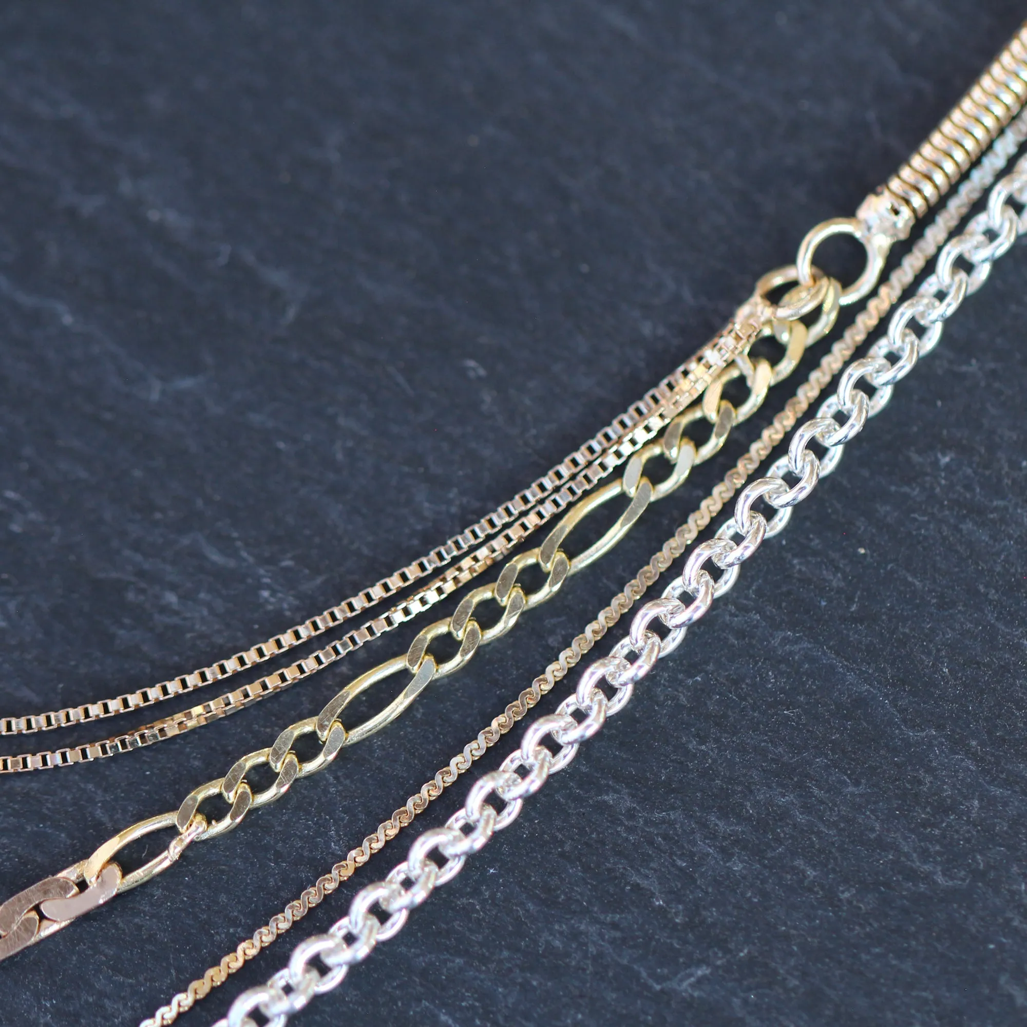 14k Gold   Sterling Multi Chain Drop Station Necklace