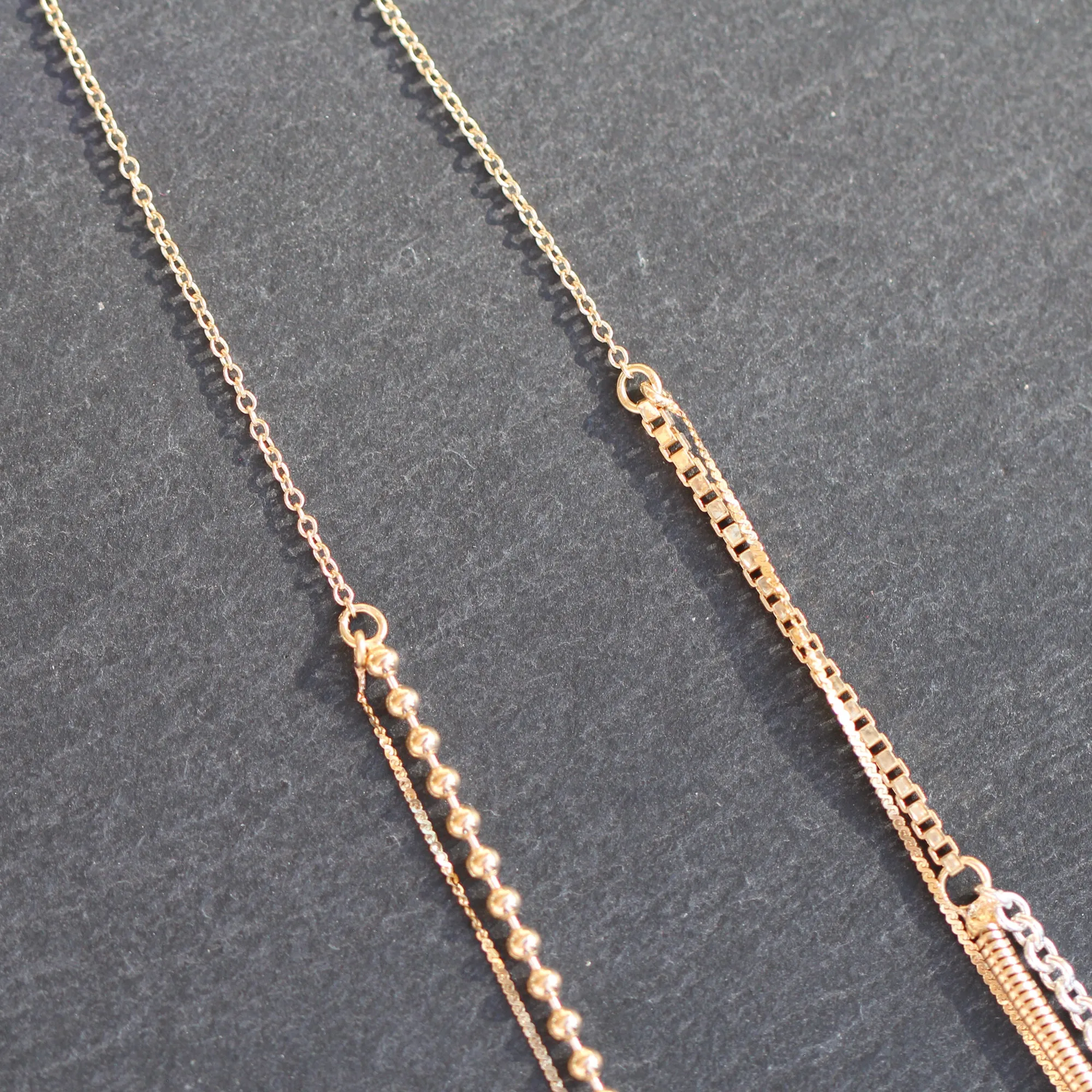 14k Gold   Sterling Multi Chain Drop Station Necklace