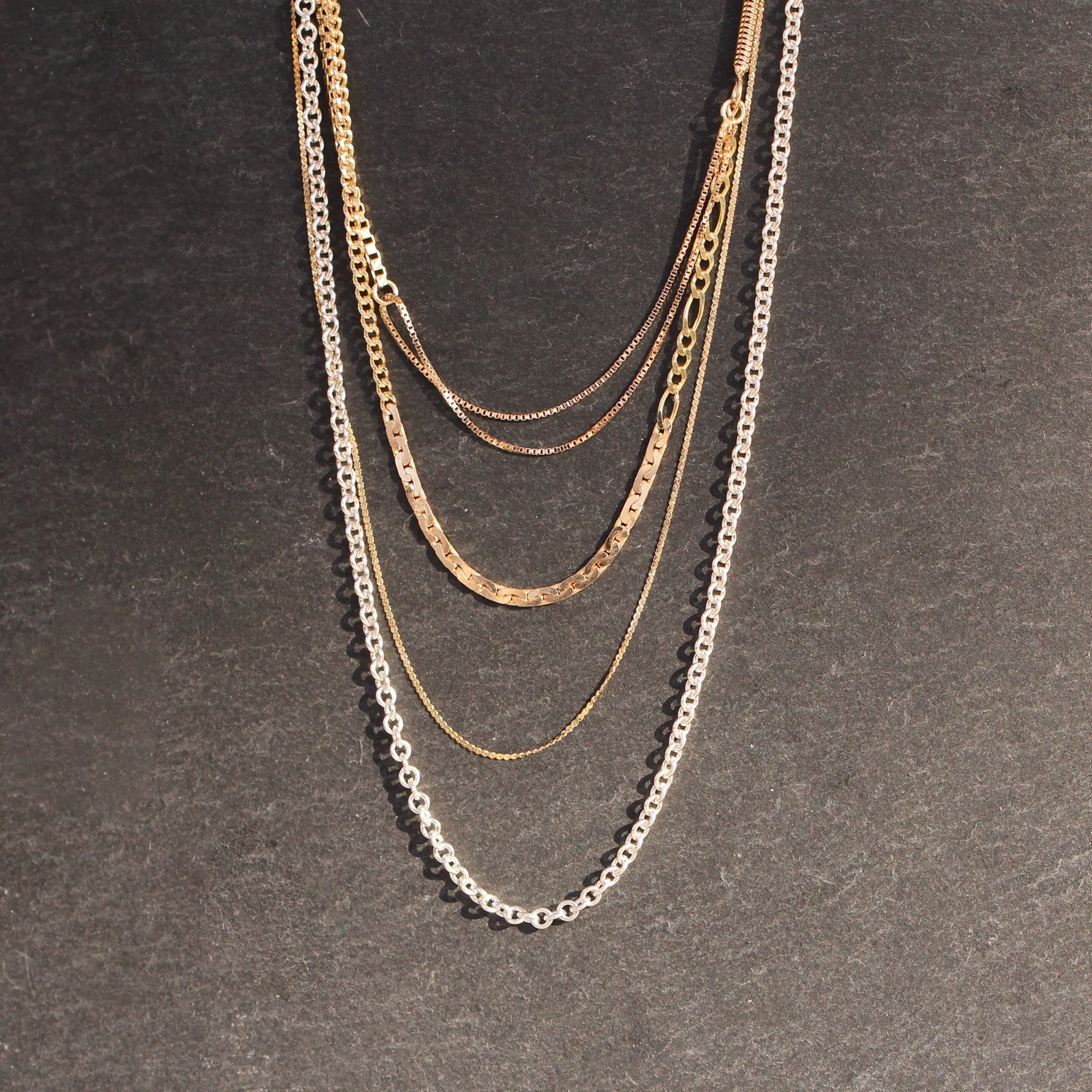14k Gold   Sterling Multi Chain Drop Station Necklace