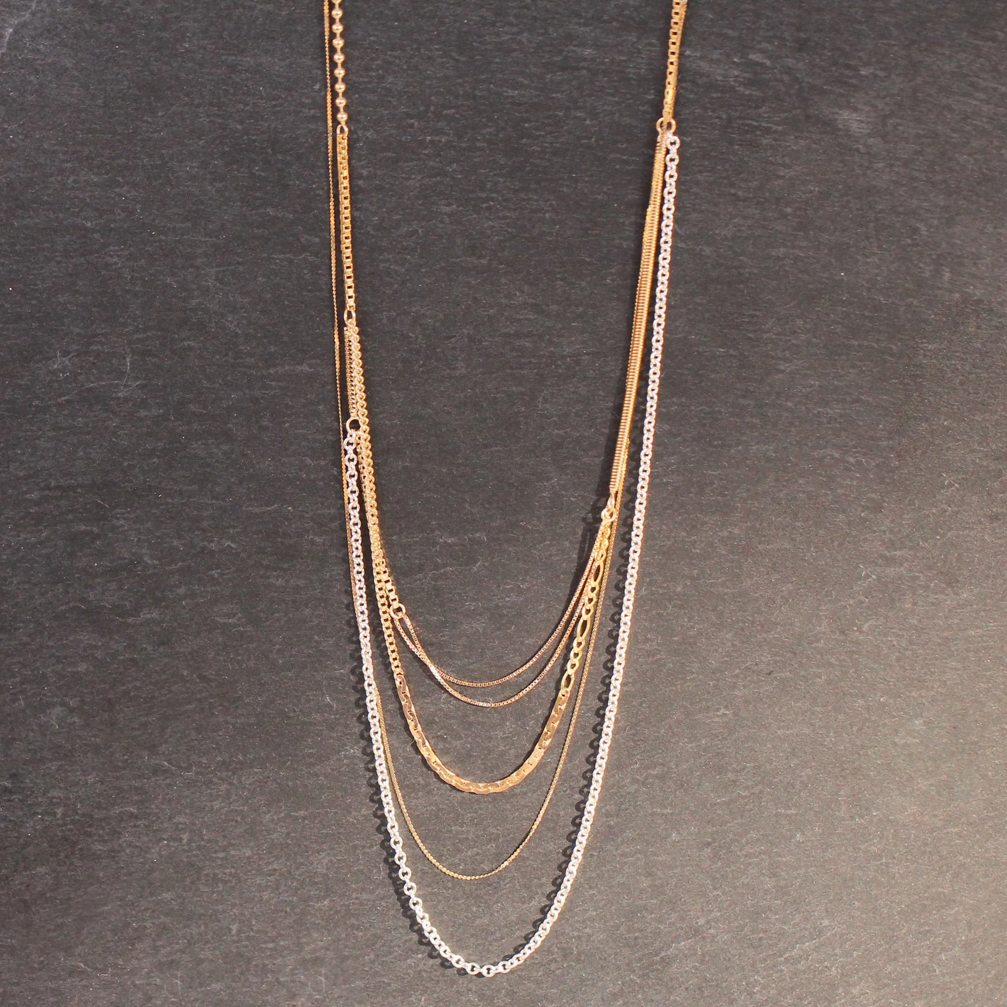 14k Gold   Sterling Multi Chain Drop Station Necklace
