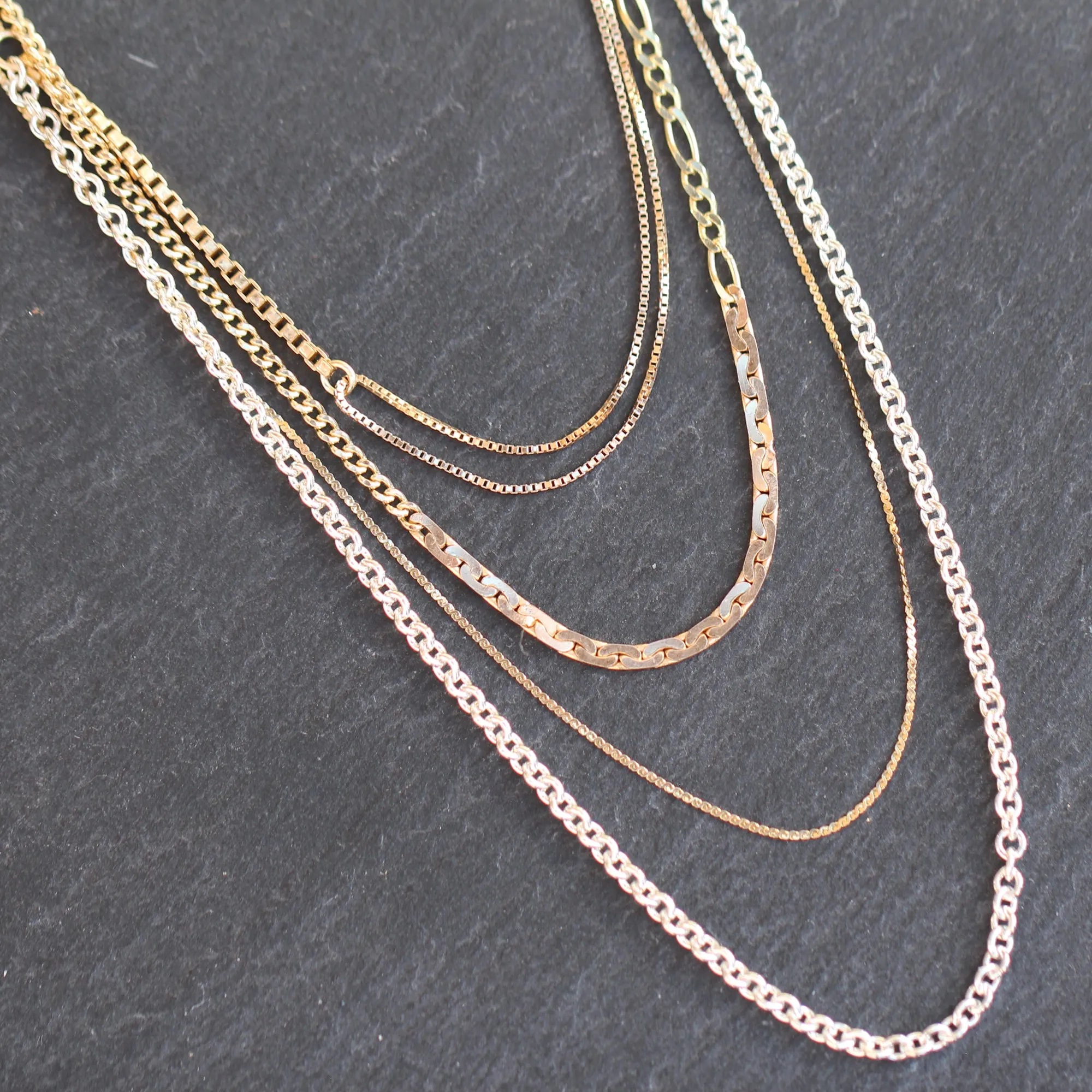 14k Gold   Sterling Multi Chain Drop Station Necklace