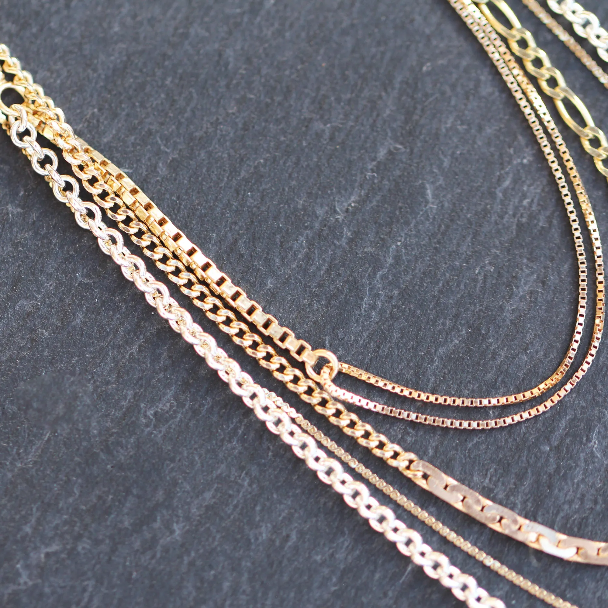 14k Gold   Sterling Multi Chain Drop Station Necklace