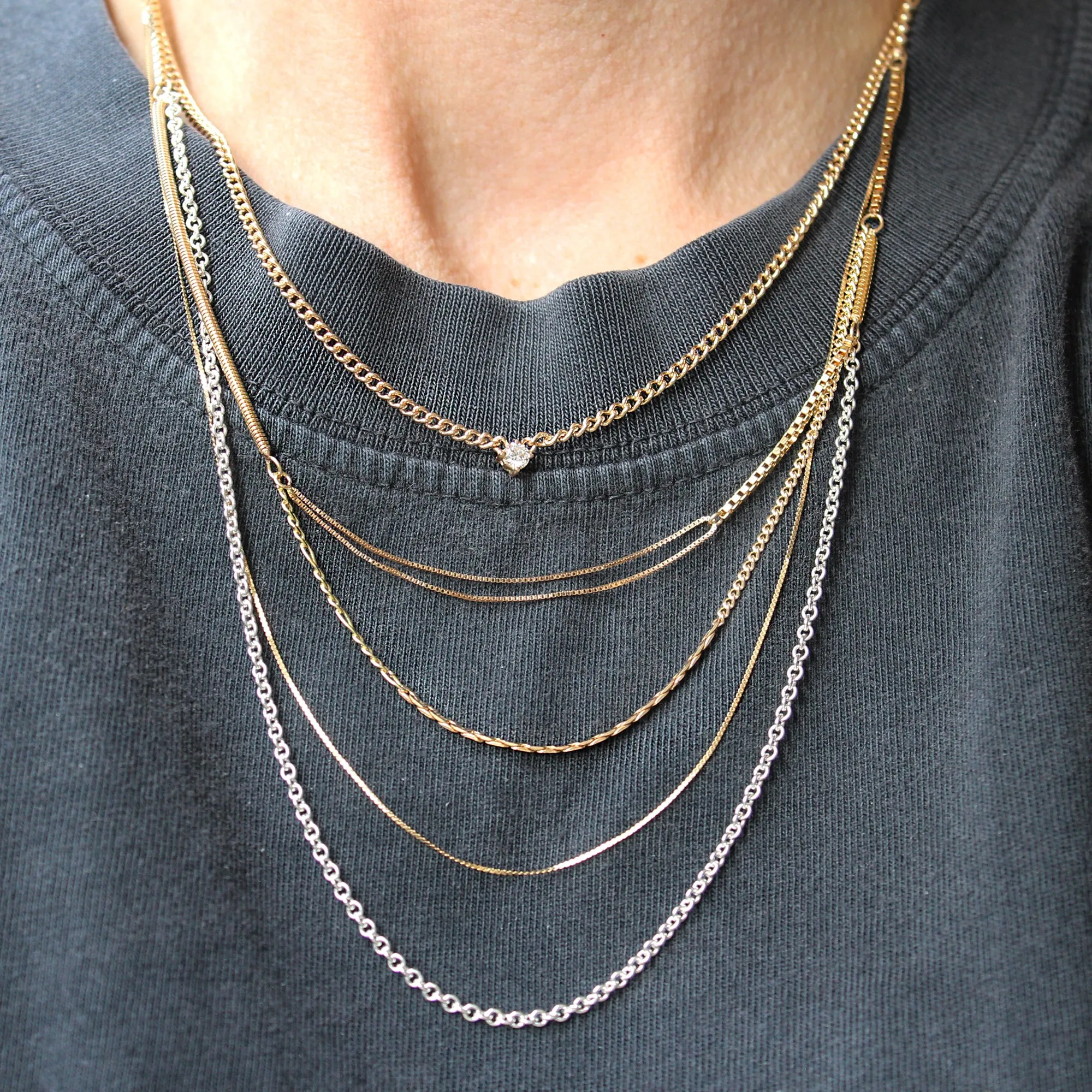 14k Gold   Sterling Multi Chain Drop Station Necklace