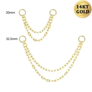 14K Solid Gold Double Chain Cartilage Earring