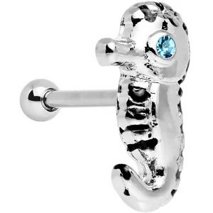 16 Gauge 1/4 Aqua Gem Eyeball Seahorse Cartilage Earring
