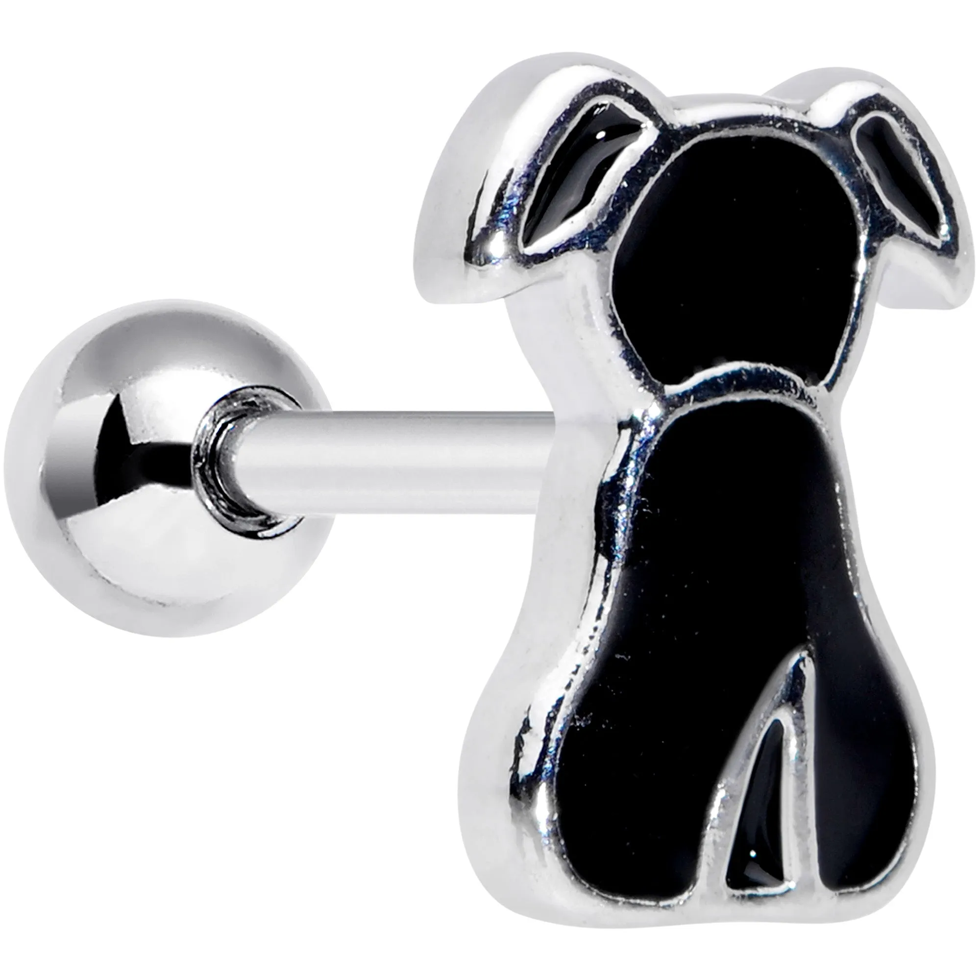 16 Gauge 1/4 Black Sitting Dog Cartilage Tragus Earring