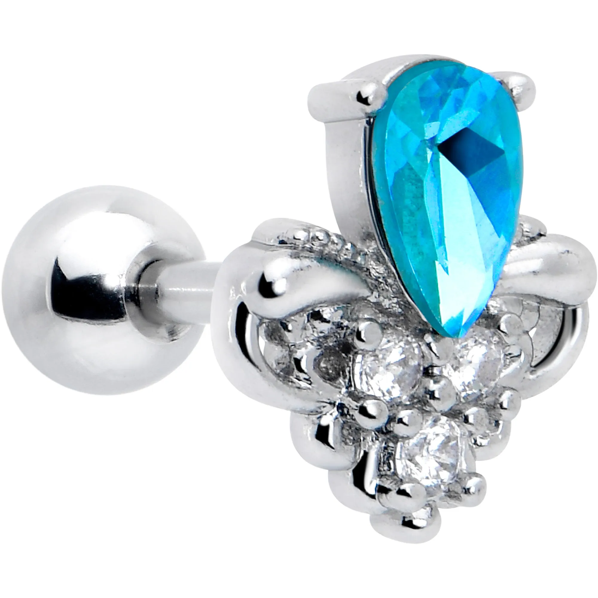 16 Gauge 1/4 Blue Gem Style Simplicity Cartilage Tragus Earring