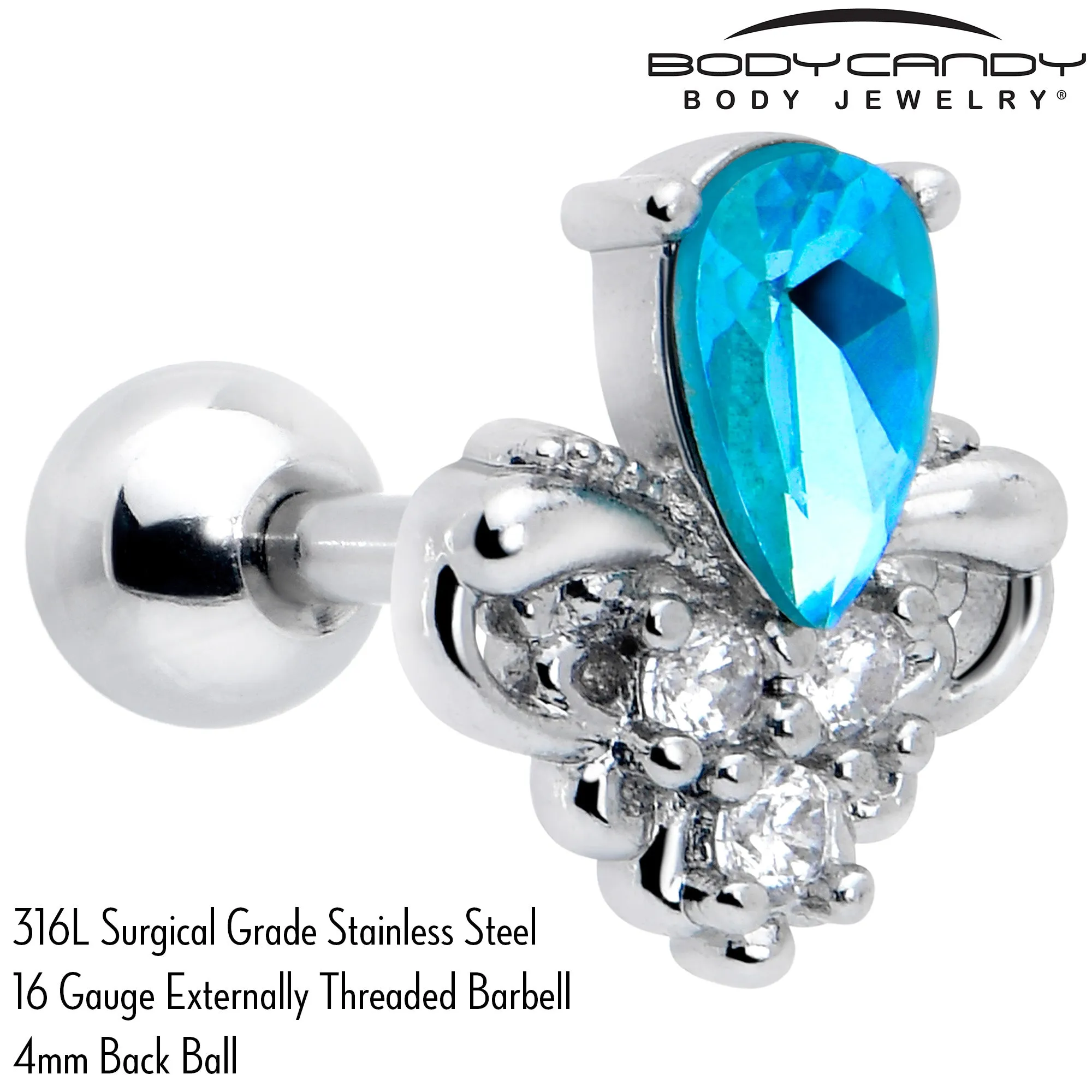 16 Gauge 1/4 Blue Gem Style Simplicity Cartilage Tragus Earring