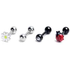 16 Gauge 1/4 Clear Gem Black Daisy Ladybug Cartilage Earring Curation Set of 4