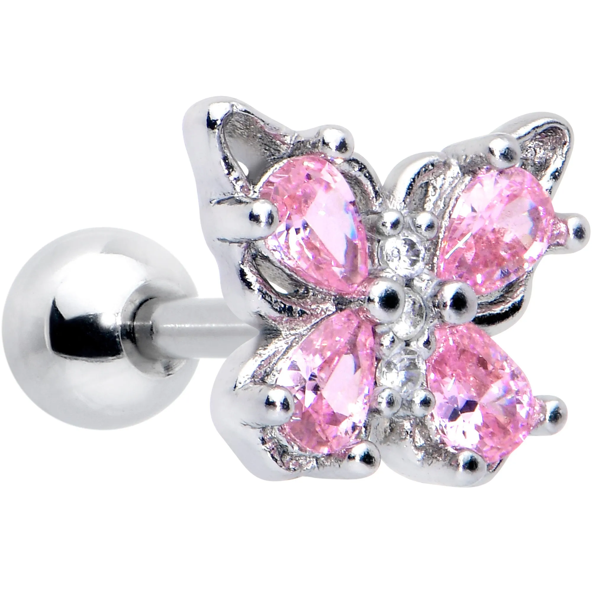 16 Gauge 1/4 Pink Gem Butterfly Glory Cartilage Tragus Earring