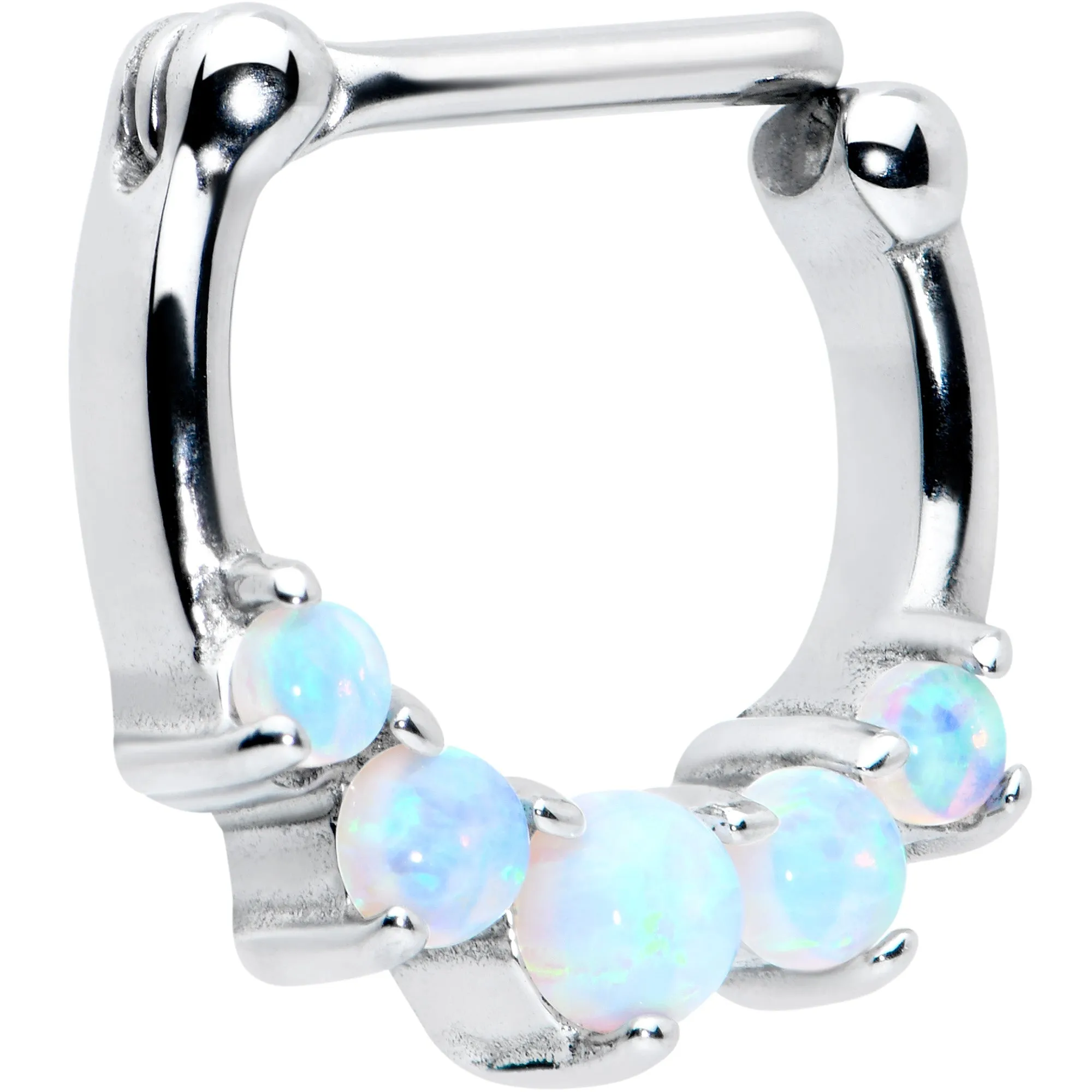 16 Gauge 1/4 White Synthetic Opal Steel Bar Simple Septum Clicker