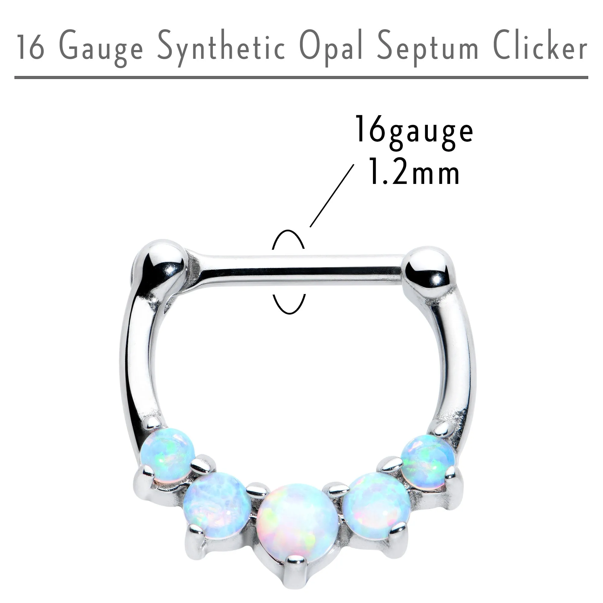 16 Gauge 1/4 White Synthetic Opal Steel Bar Simple Septum Clicker