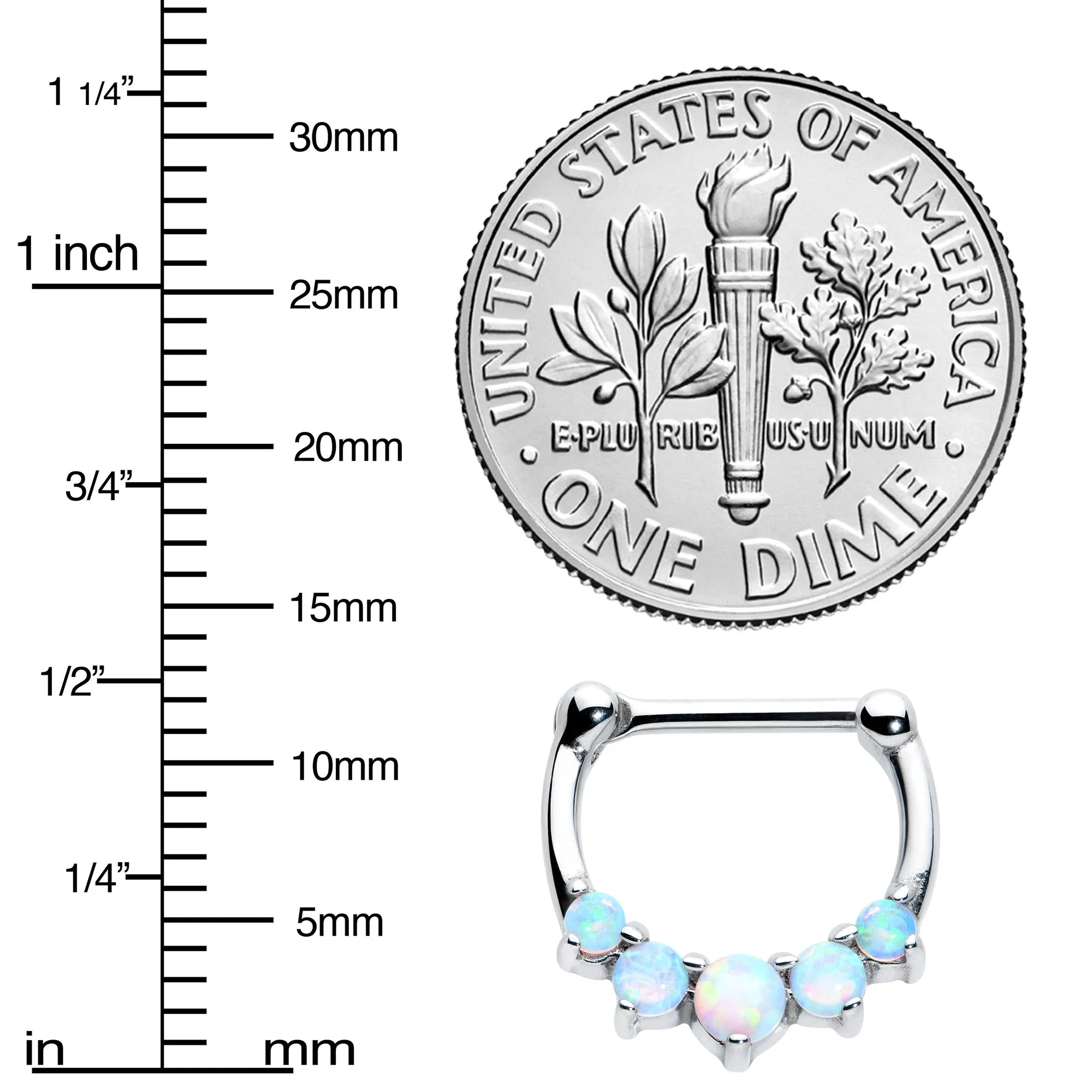 16 Gauge 1/4 White Synthetic Opal Steel Bar Simple Septum Clicker