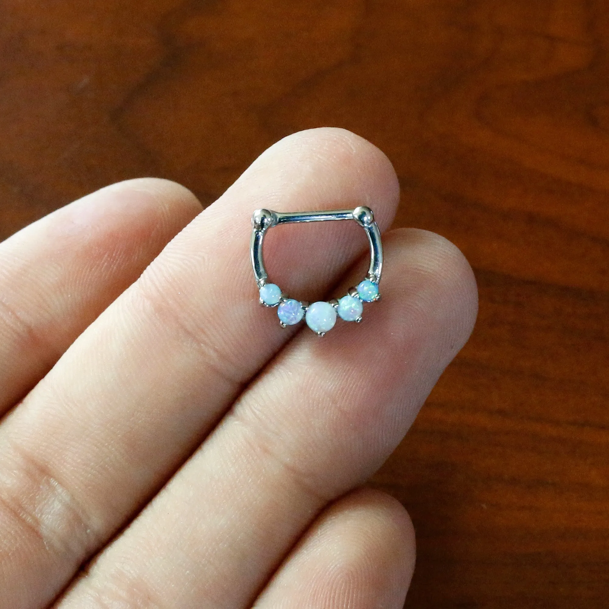 16 Gauge 1/4 White Synthetic Opal Steel Bar Simple Septum Clicker