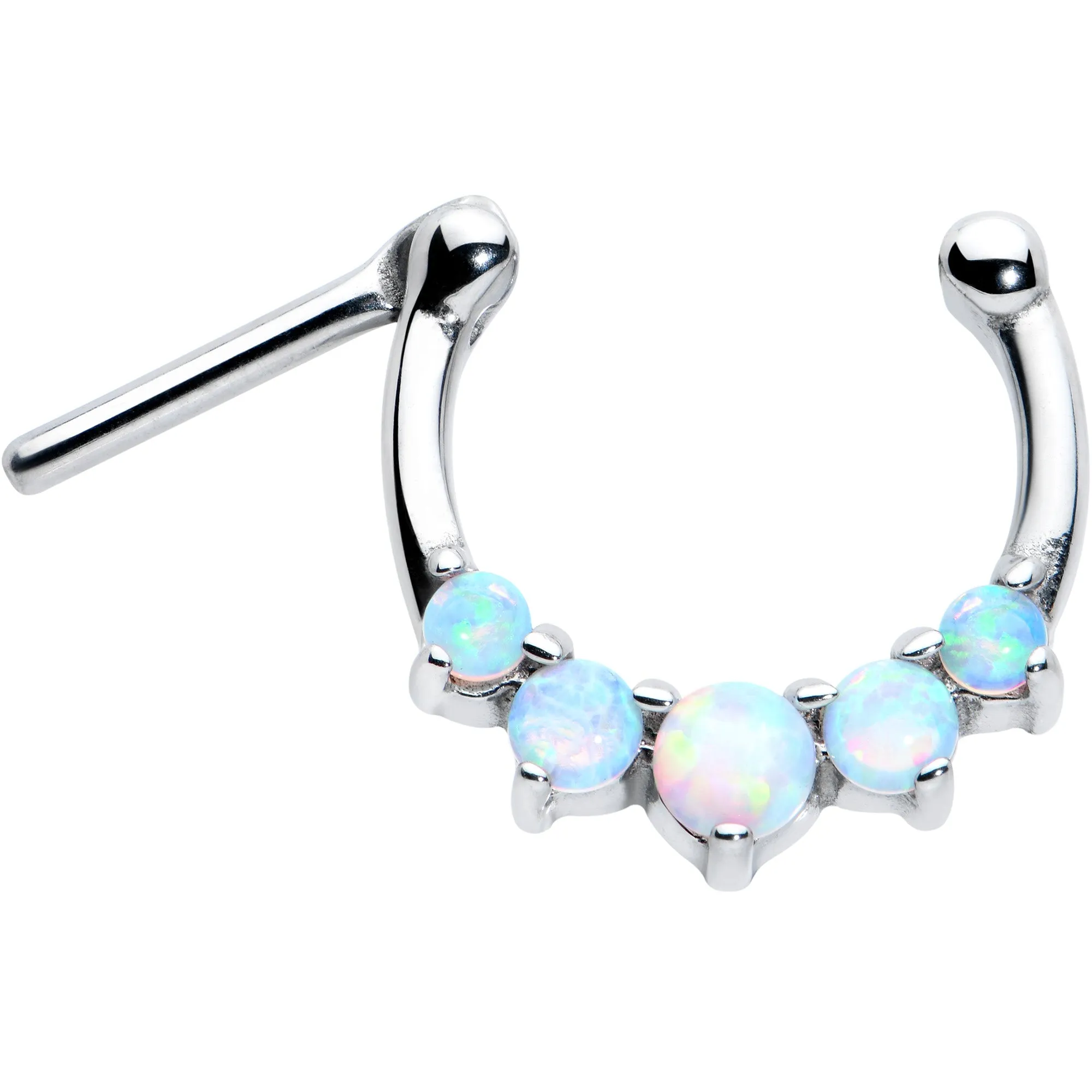 16 Gauge 1/4 White Synthetic Opal Steel Bar Simple Septum Clicker