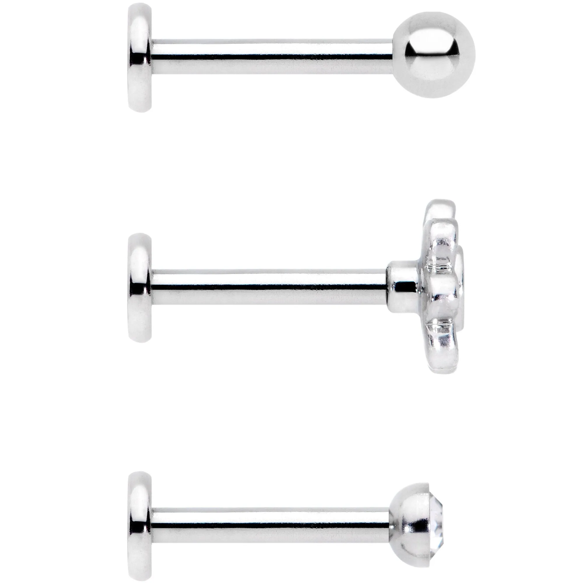 16 Gauge 5/16 Clear Gem Flower Top Labret Tragus Set of Three