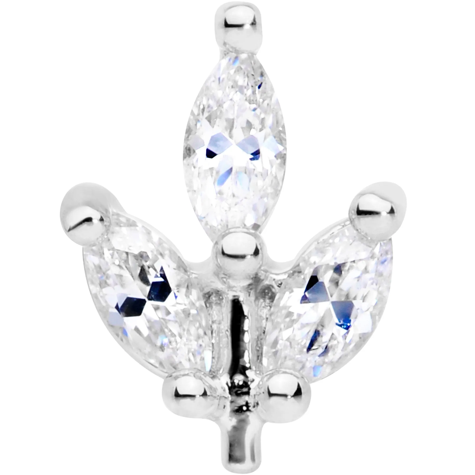 16 Gauge 5/16 CZ Gem Leaf Threadless Push In Labret Tragus