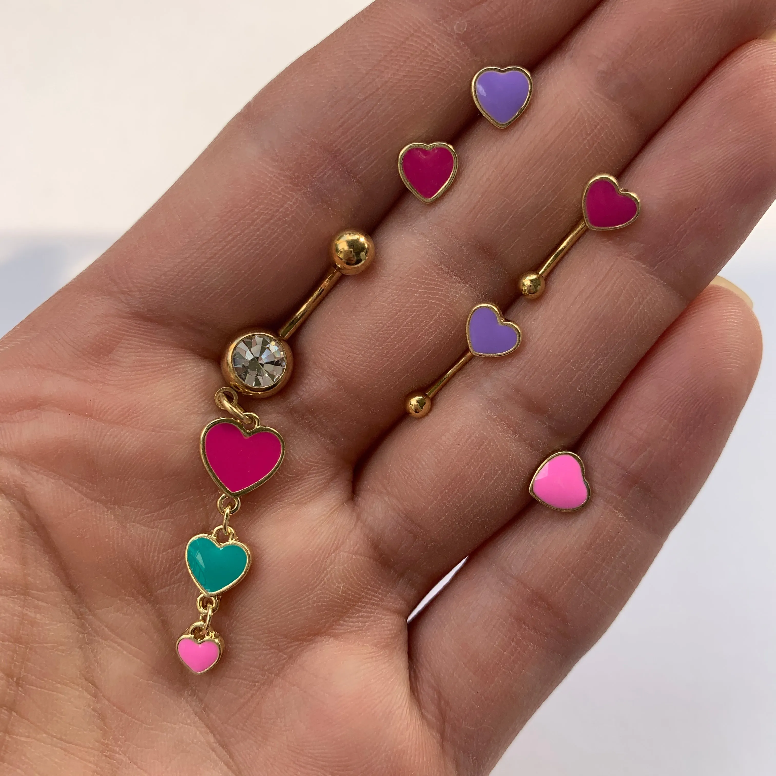 16 Gauge 5/16 Gold Tone Pink Heart Valentines Day Labret Tragus Monroe