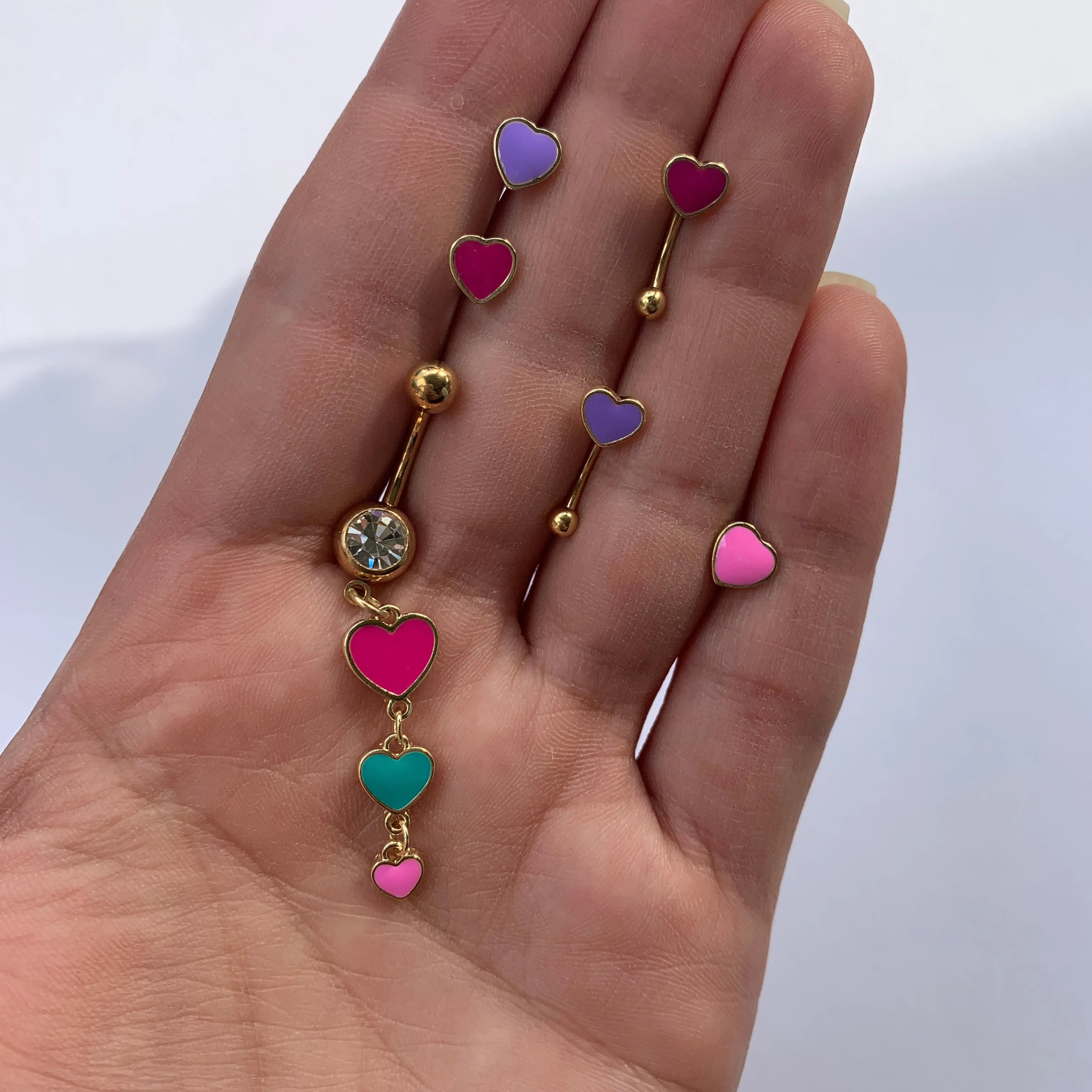 16 Gauge 5/16 Gold Tone Pink Heart Valentines Day Labret Tragus Monroe
