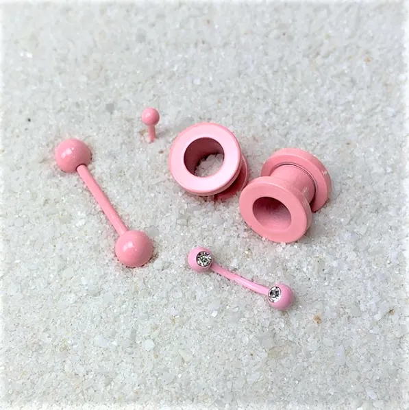 16 Gauge 5/16 Light Pink Acrylic Over Steel Labret Monroe Tragus