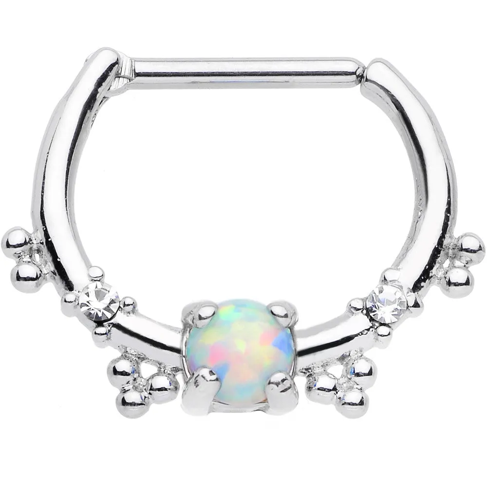16 Gauge Clear Gem Iridescent Imitation Opal Simple Septum Clicker