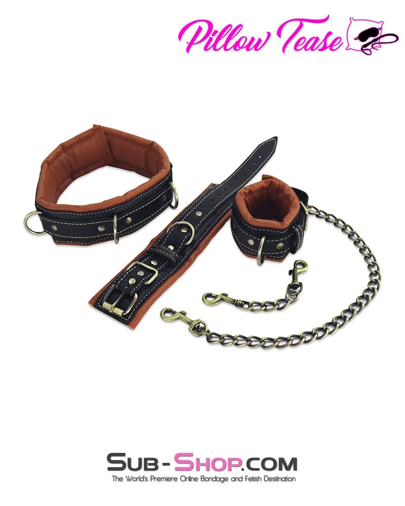 1672DL      Padded Bondage Collar and Cuffs with Gold Chains